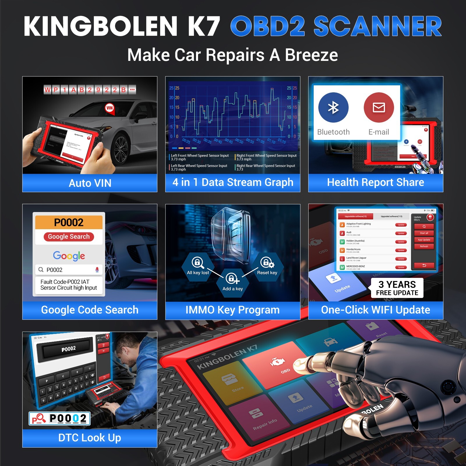 2024 KINGBOLEN K7 Elite OBD2 Scanner All System Diagnostic Tool ECU Key Coding