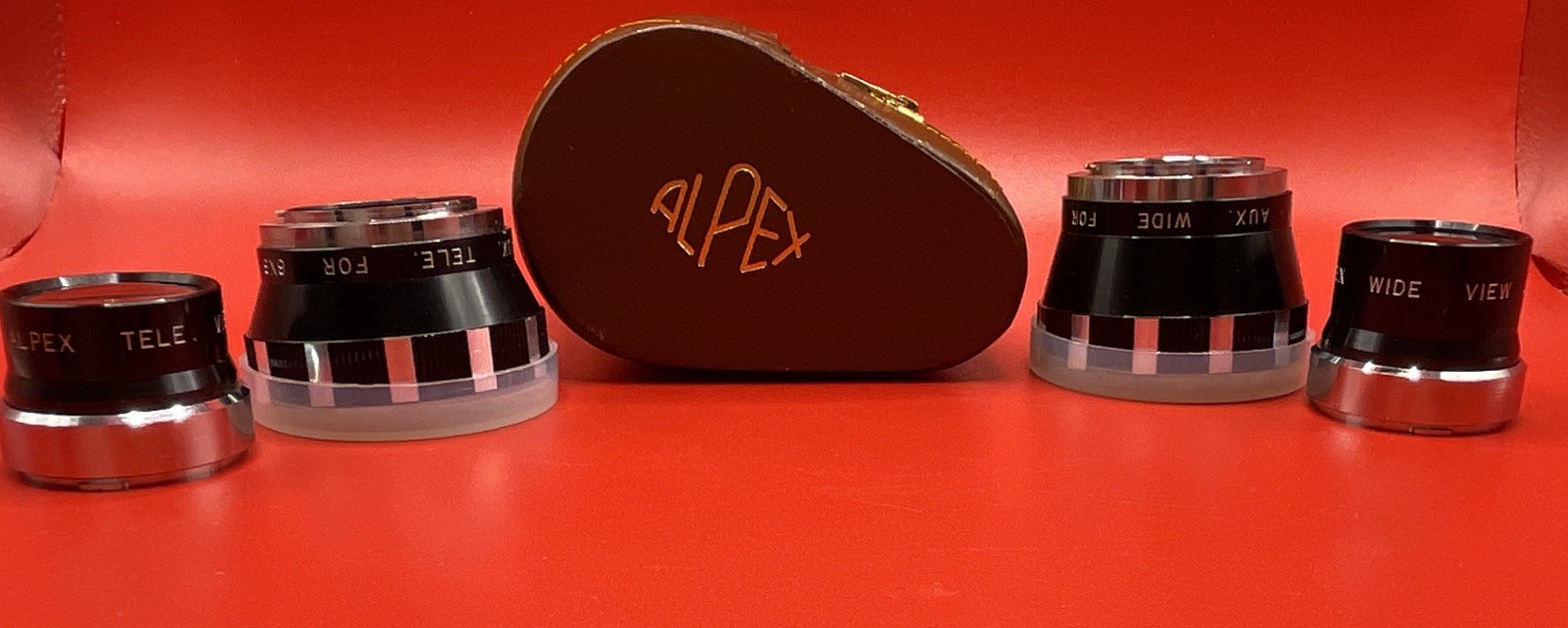 Vintage ALPEX Lens Brown Leather Case Dual Zipper 6x6 Wide Tele View Lens Aux