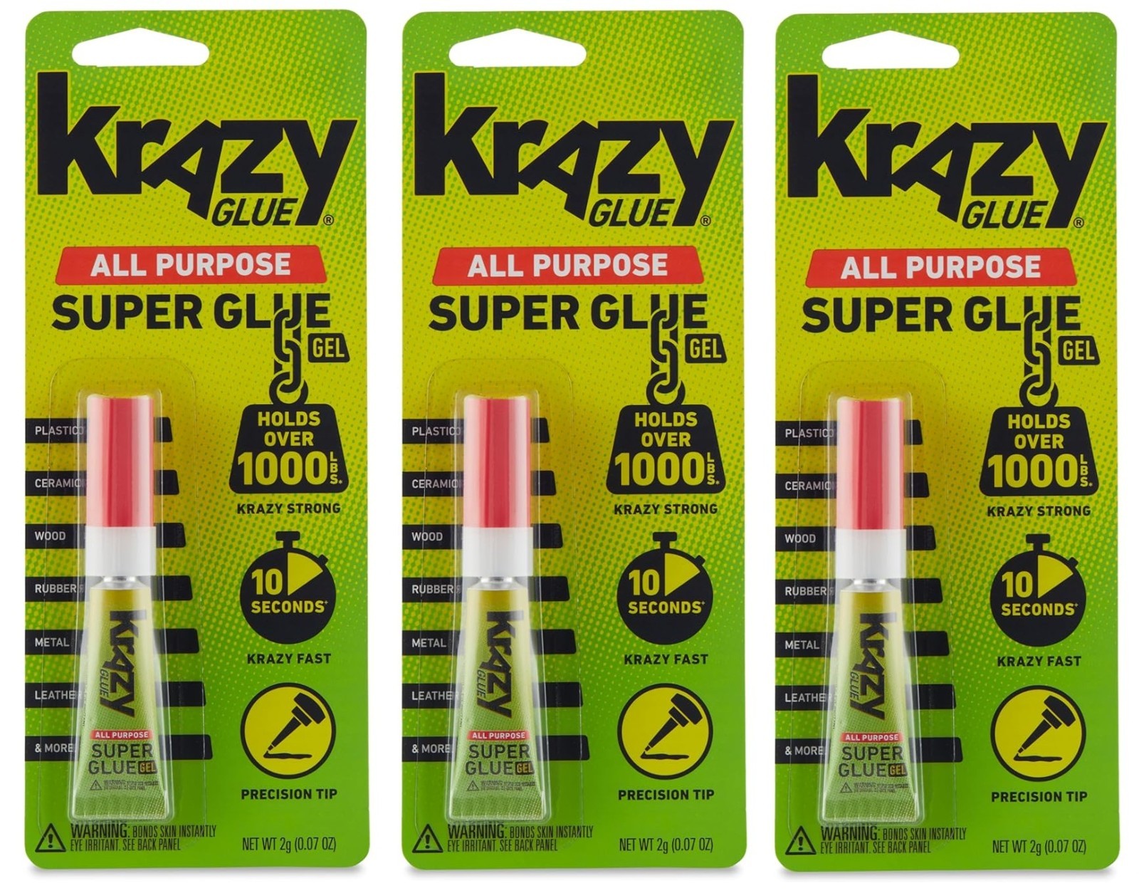 Krazy Glue KG866 All Purpose Super Glue Gel with Precision Tip, 2g Tube, 3 Packs