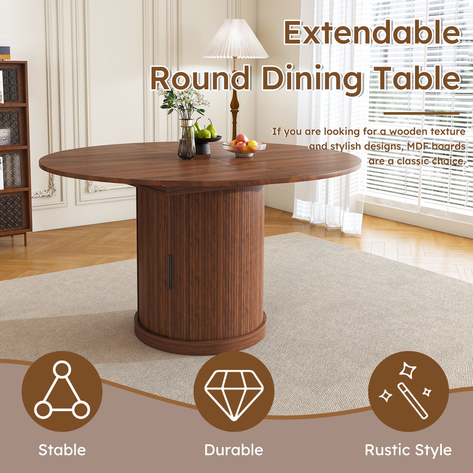 59" Extendable Oval Dining Table with 2-Tier Storage for 4-6, Space Saving Exp