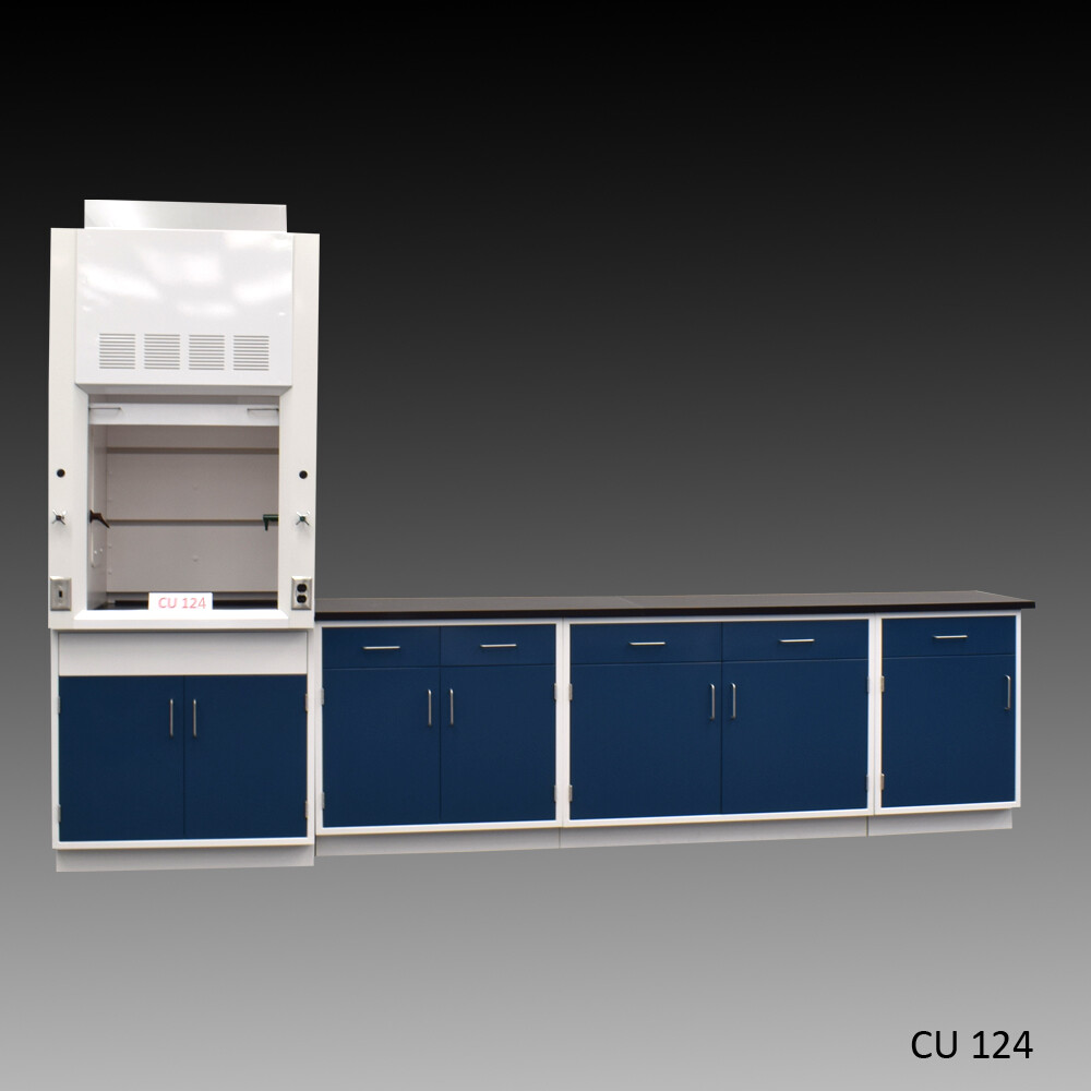 Fisher American 3' Fume Hood w/ Storage &9' Laboratory Cabinets / E2-504