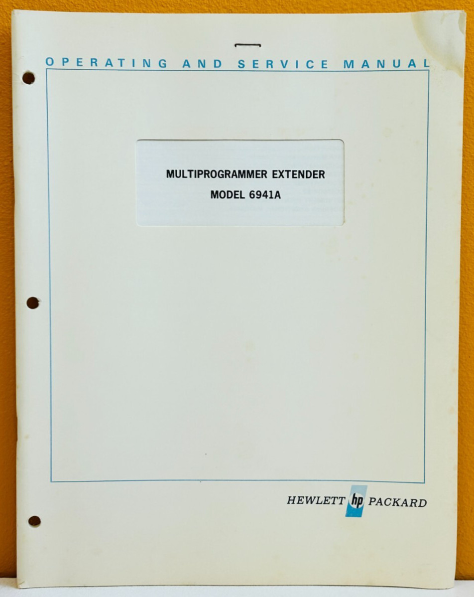 HP Agilent 06941-90001 Model 6941A Multiprogrammer Extender Service Manual.