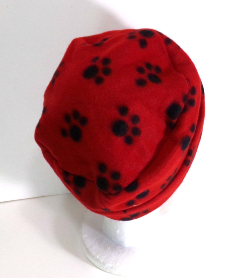 RED DOG PAWS FLEECE ROLLED BRIM WINTER HAT THERMAL STRETCHY WARM h88cr