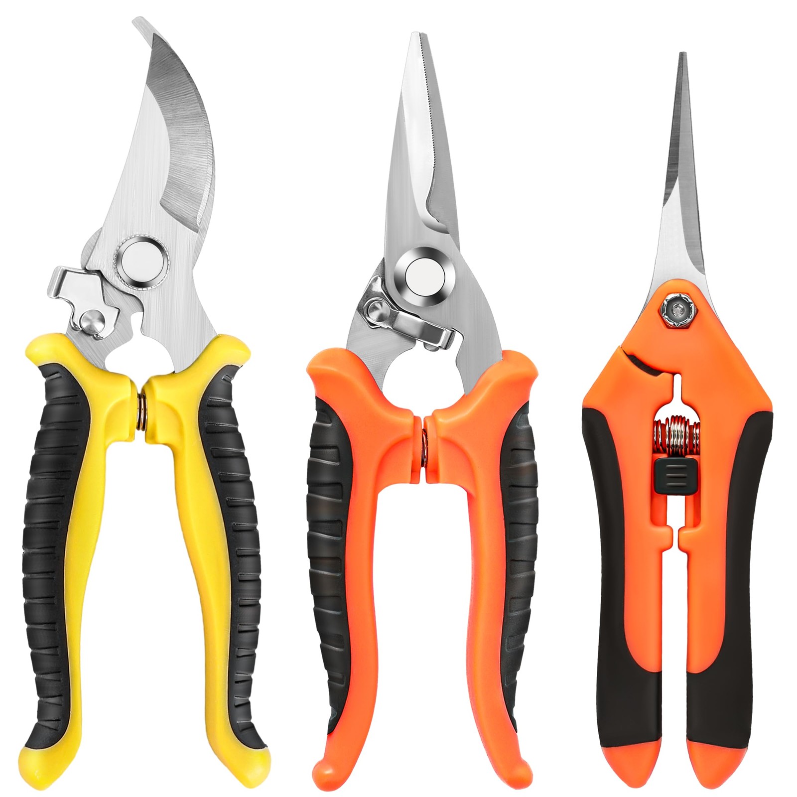 EWPJDK 3 Pack Garden Pruning Shears, Stainless Steel Yellow, Orange, Black