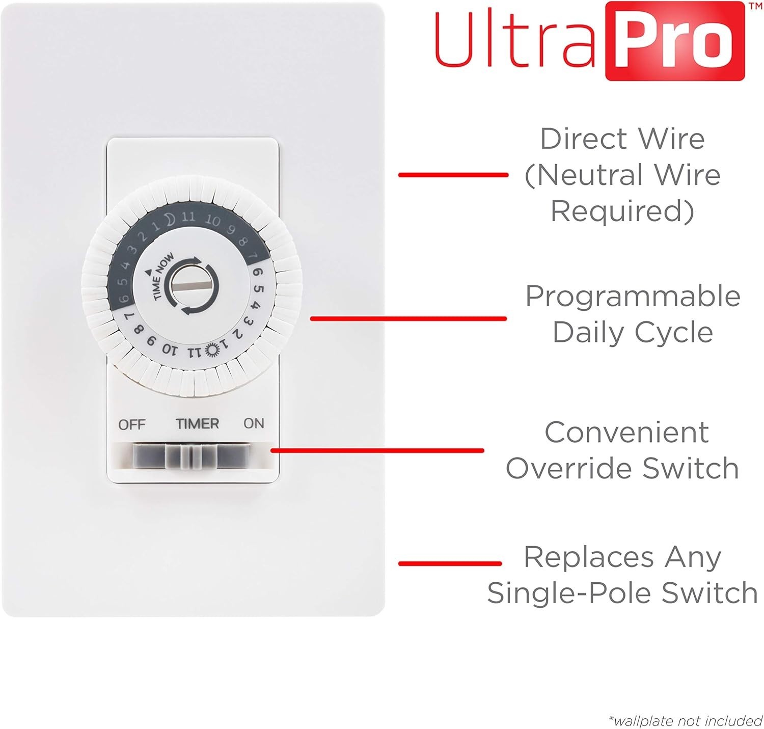 Elegant 24-Hour Dial Timer Switch for Lights & Fans - Override Function Included