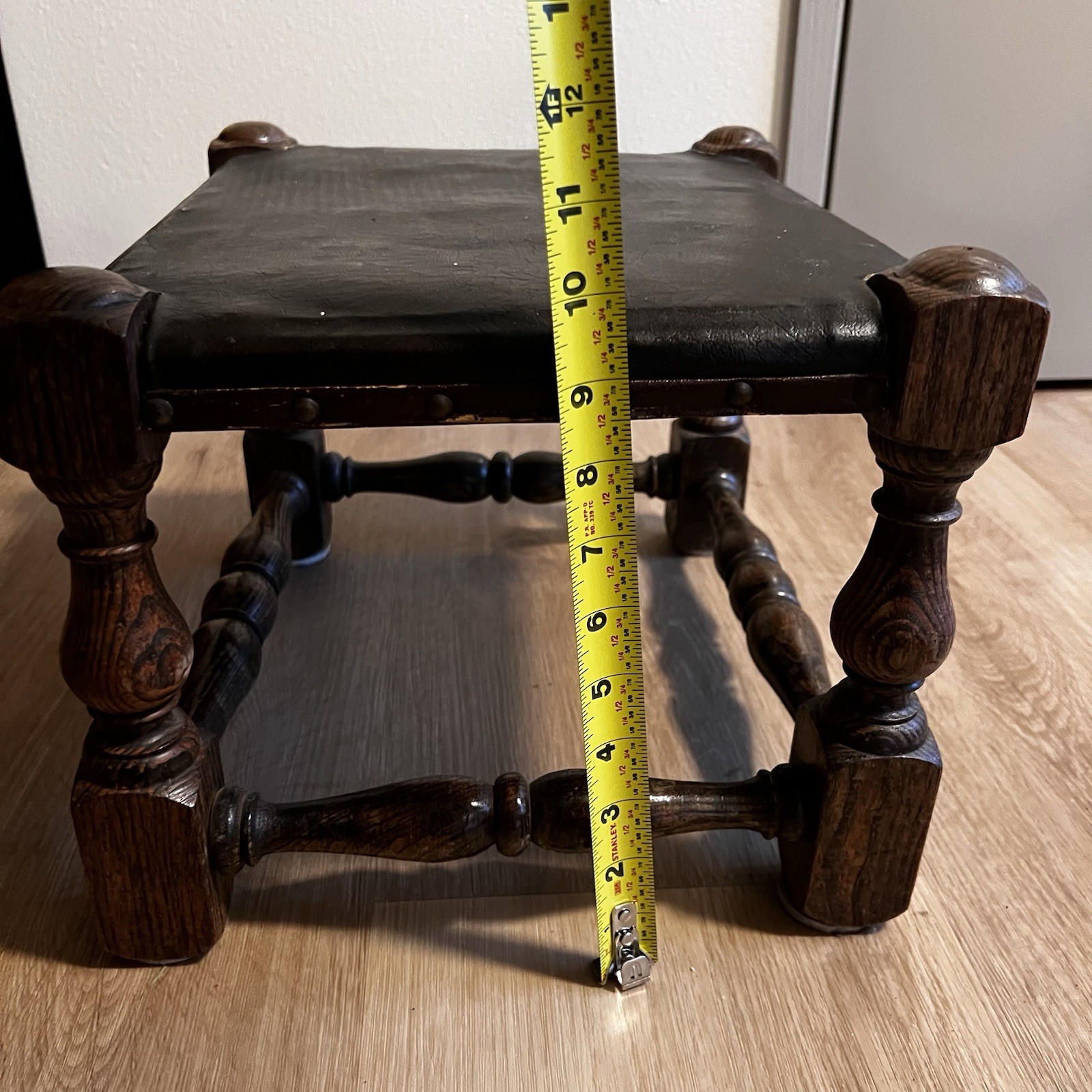 Antique Victorian Handmade Leather Oak Footstool, Footrest