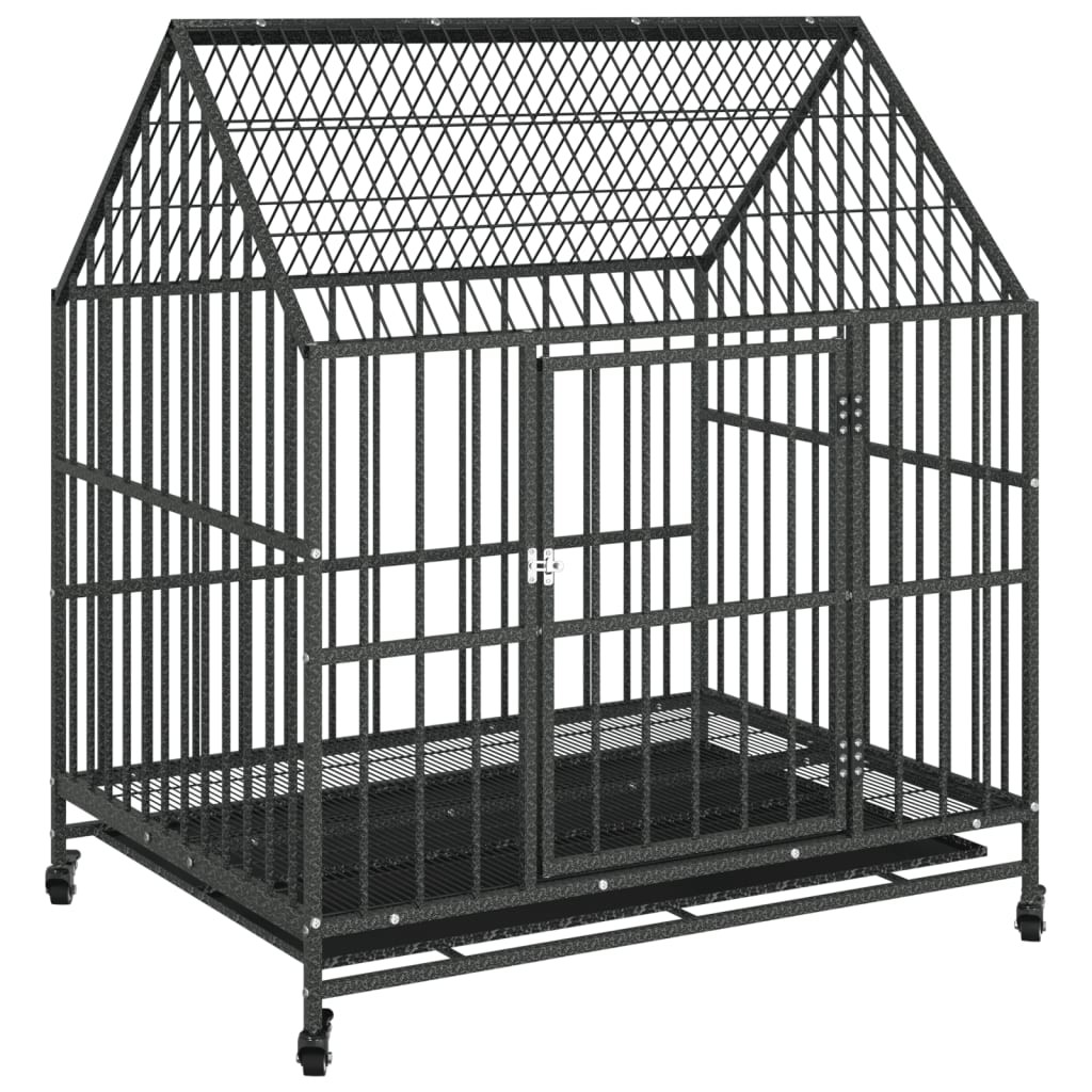 Dog Cage with Wheels Black Galvanised Steel vidaXL