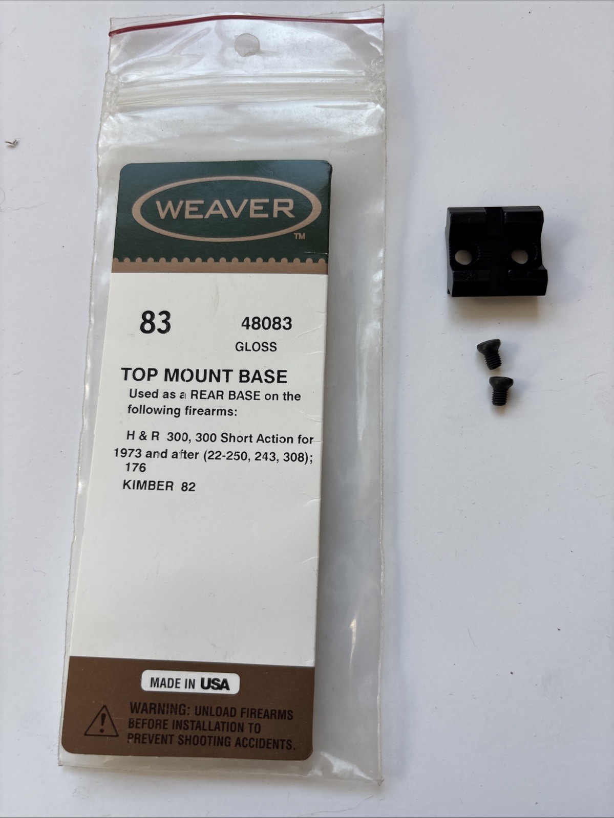 WEAVER 83 top mount base rear rifle scope H&R 176 300 301 SA 243 308  Blk 48083