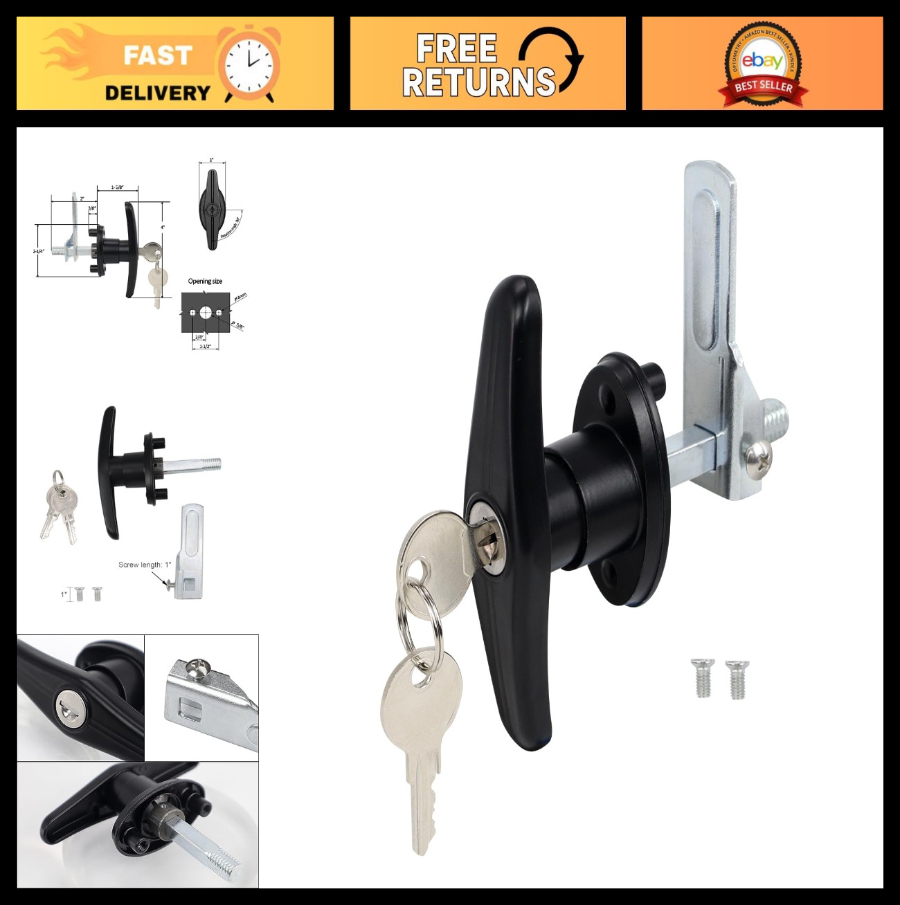 Keyed-Alike Locking T-Handle Kit for Truck Camper Shell & Topper - Black Lock Se