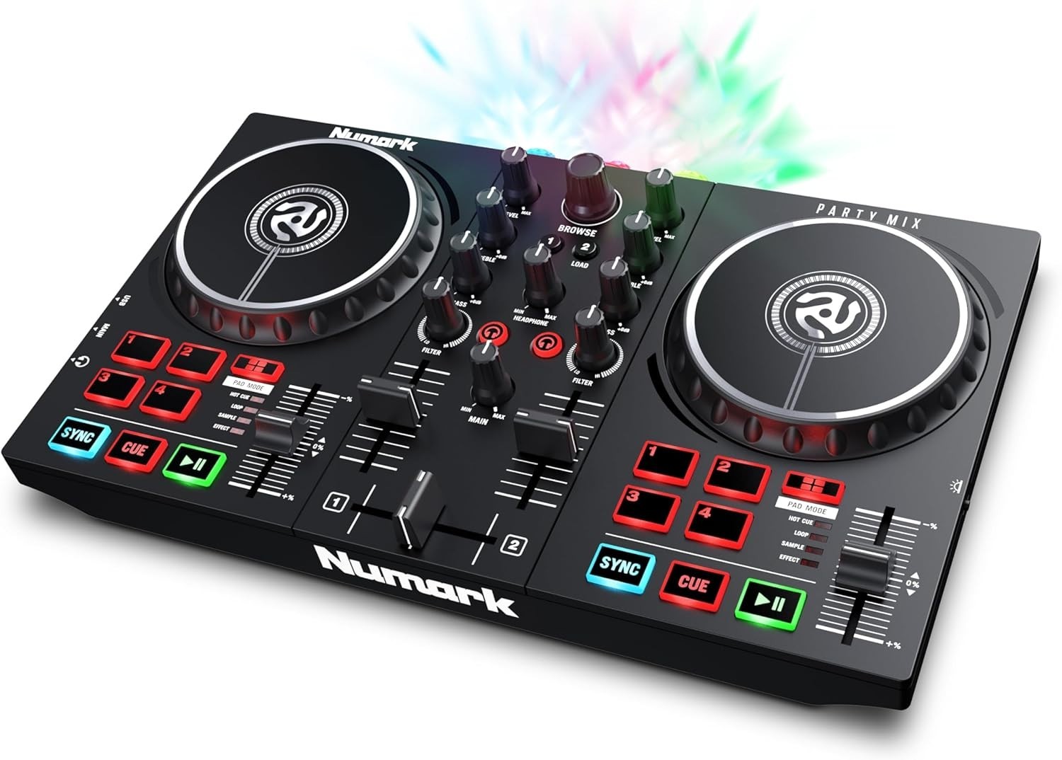Party Mix II DJ Controller with Lights, 2 Decks, Mixer, Audio Interface and