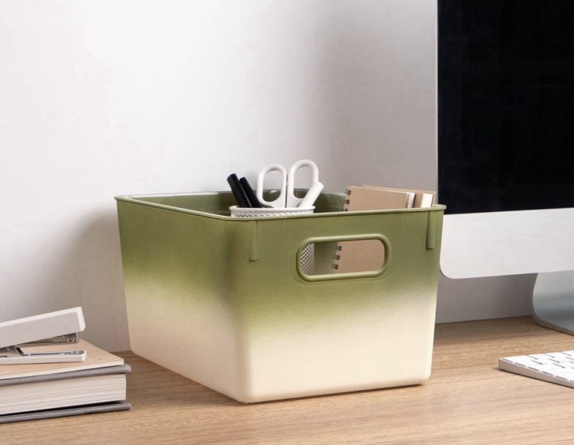 Isaac Jacob’s Set Of 2 Storage Bins Olive Green/Ivory NEW