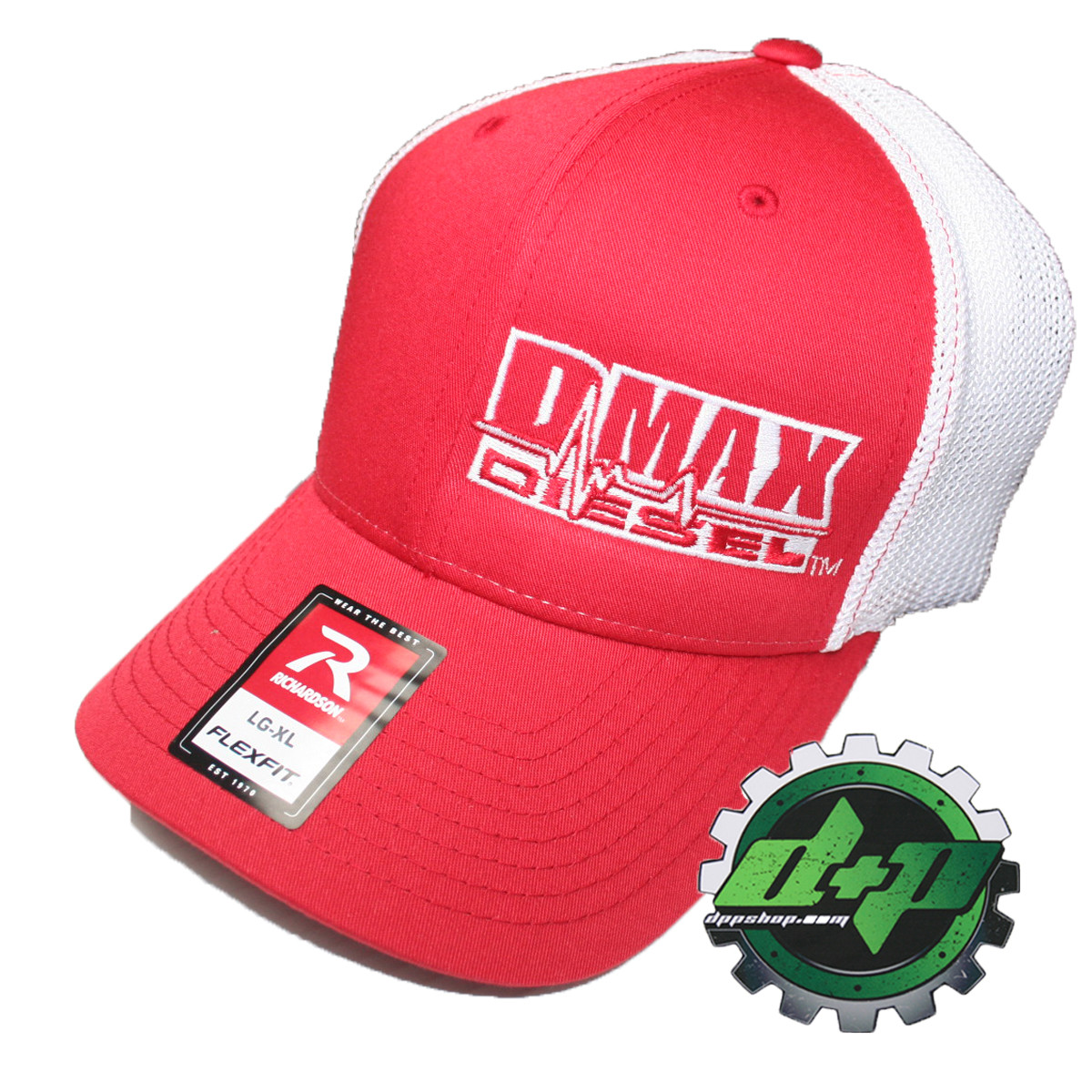 Duramax diesel Richardson 110 DMAX truck hat RED Flexfit white mesh back L/XL