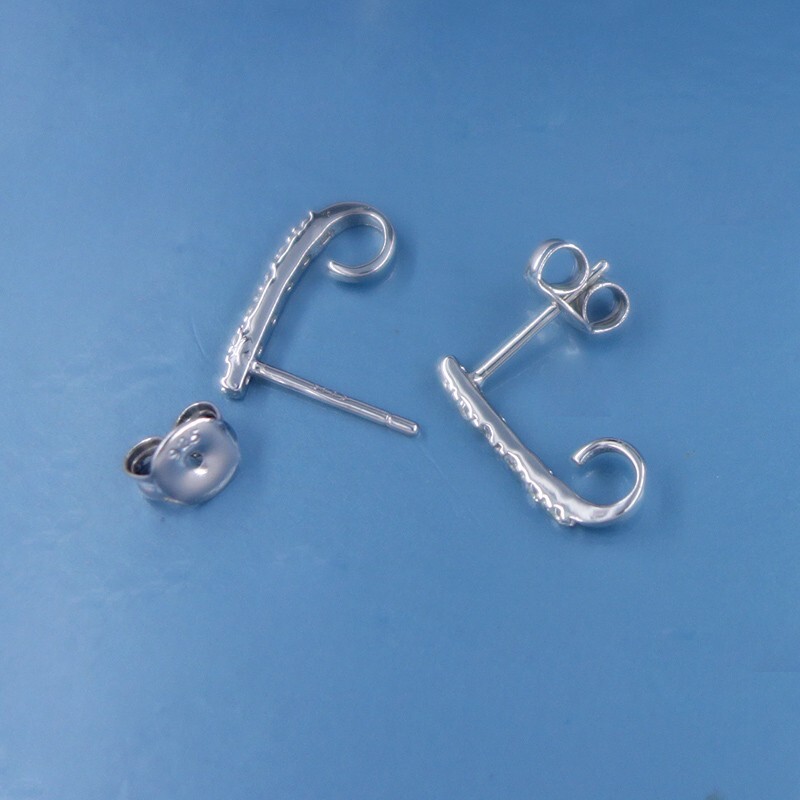 2 Sterling Silver Cubic Zirconia Bar Pave Stud Earrings, J / Open Loop #33545