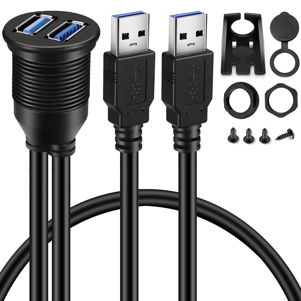 Batige 2 Ports Dual Usb 3.0 Male To Usb 3.0 Female Aux Flush Mount Car