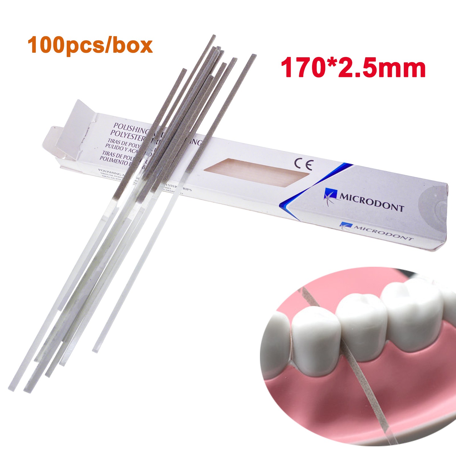Microdont Dental Polishing Strips Polyester One 2.5 mm Medium/Fine 100 per Box