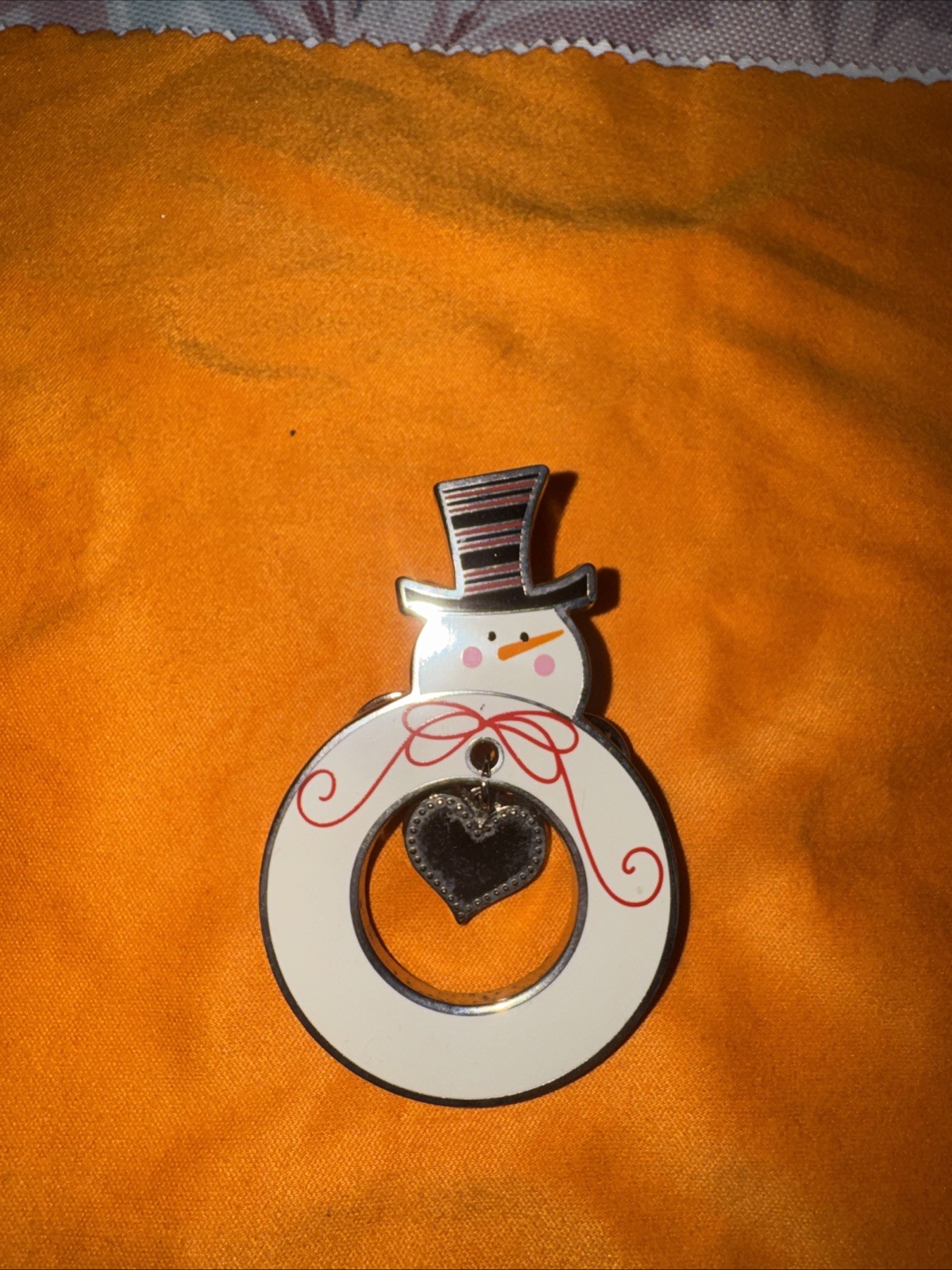Snowman With Heart Charm Pin
