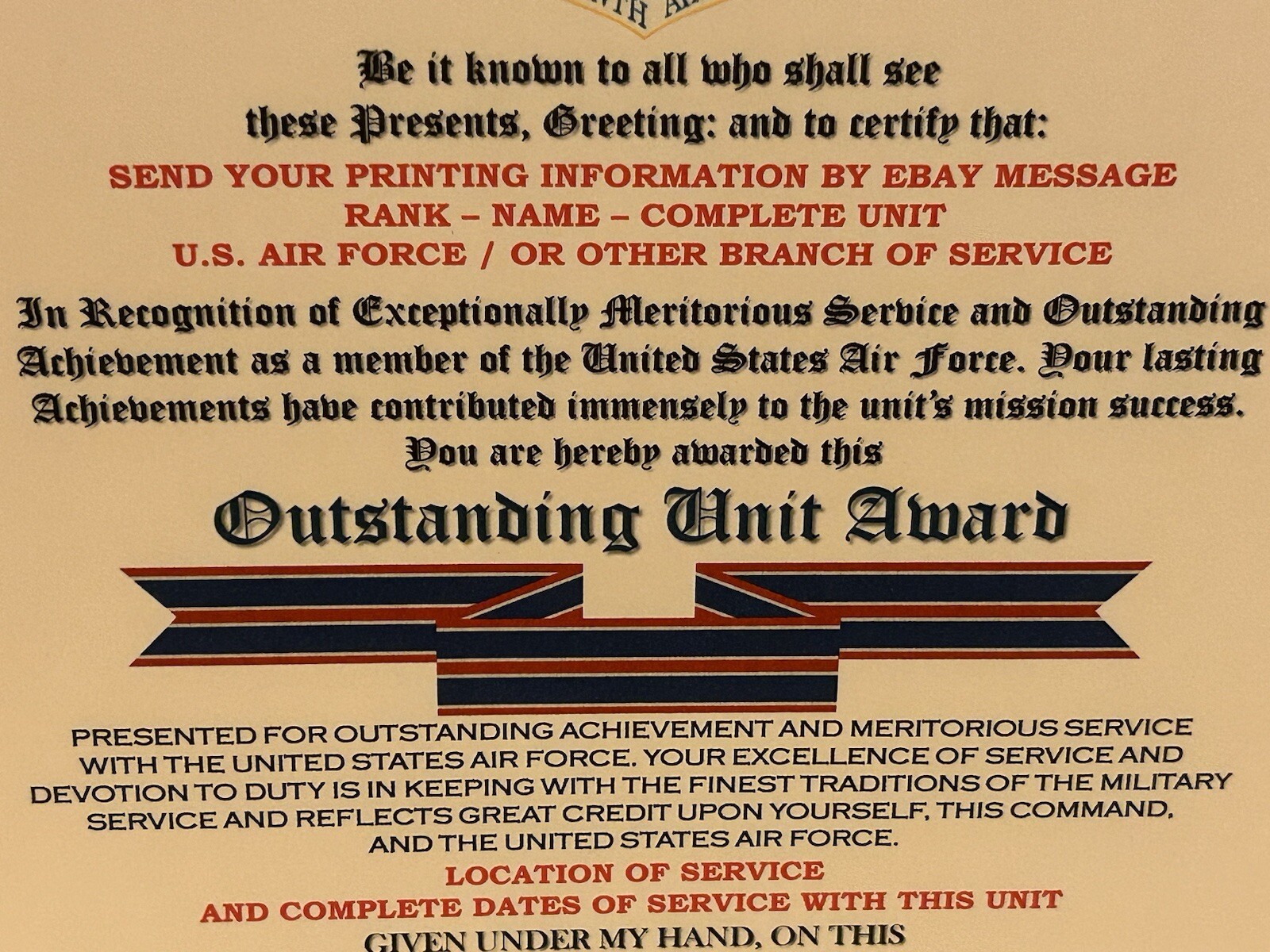 U.S. AIR FORCE / THIRTEENTH AIR FORCE - OUTSTANDING UNIT AWARD CERTIFICATE