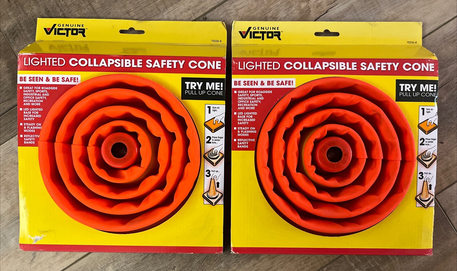 (2) Pack Genuine Victor Lighted Collapsible Safety Cone Roadside Emergency
