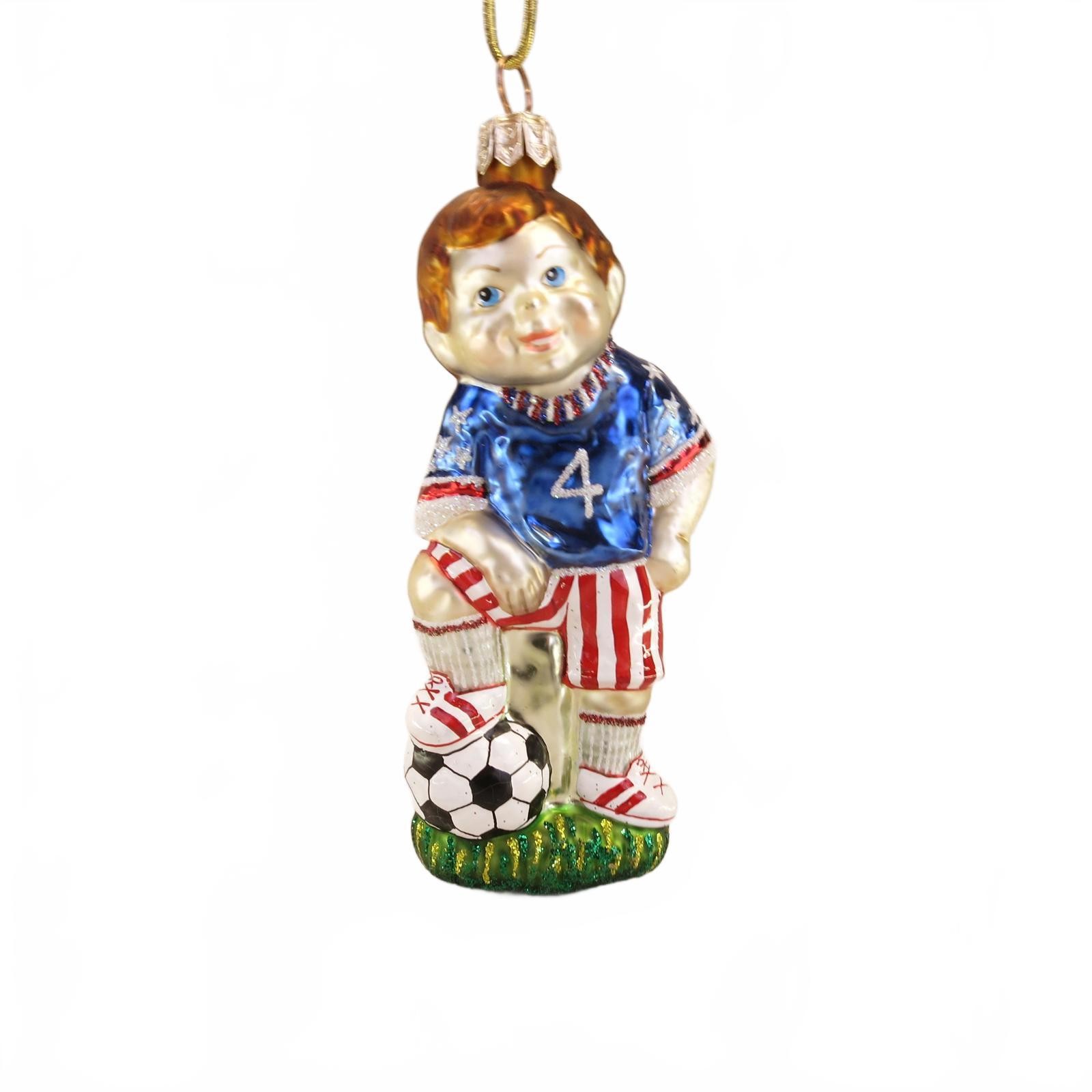 5" Blown Glass Soccer Player Christmas Ornament Vintage Not Dated