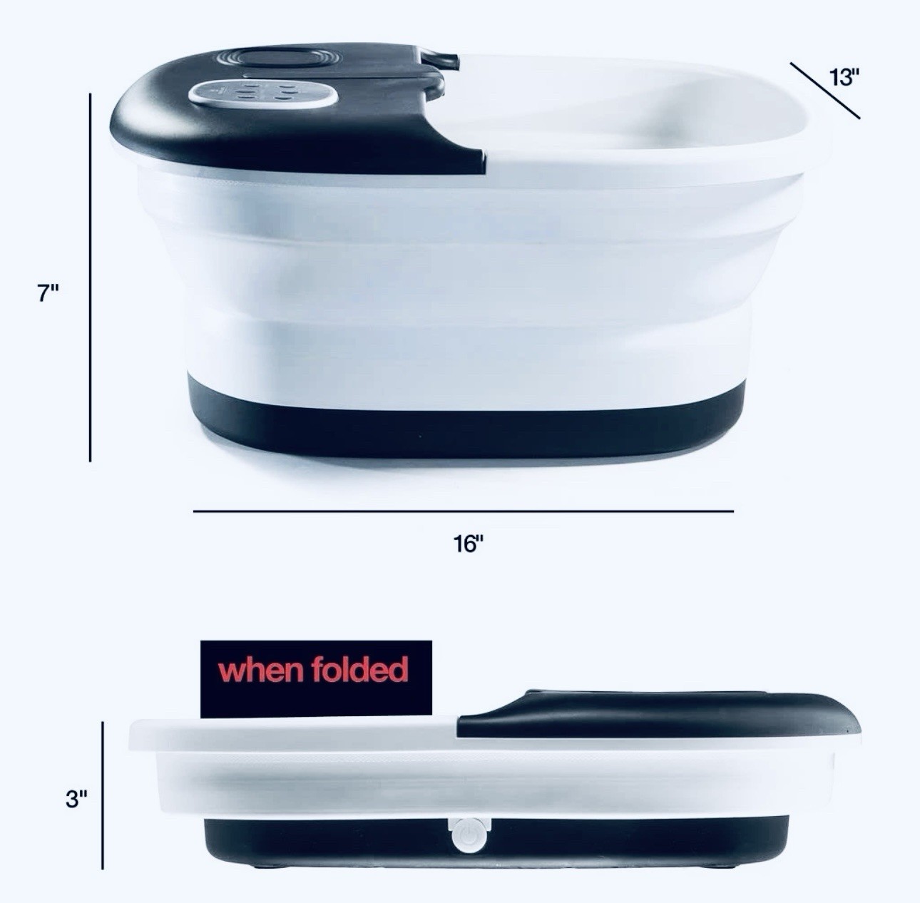 Foldable Heated Foot Bath with Massage Rollers, Bubble Jets, Remote, Black/White
