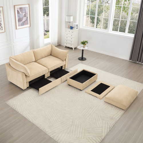 2 Seater Sofa With Footrest 2-Seat Sofa with 1 Movable Ottoman Soft Comfortable