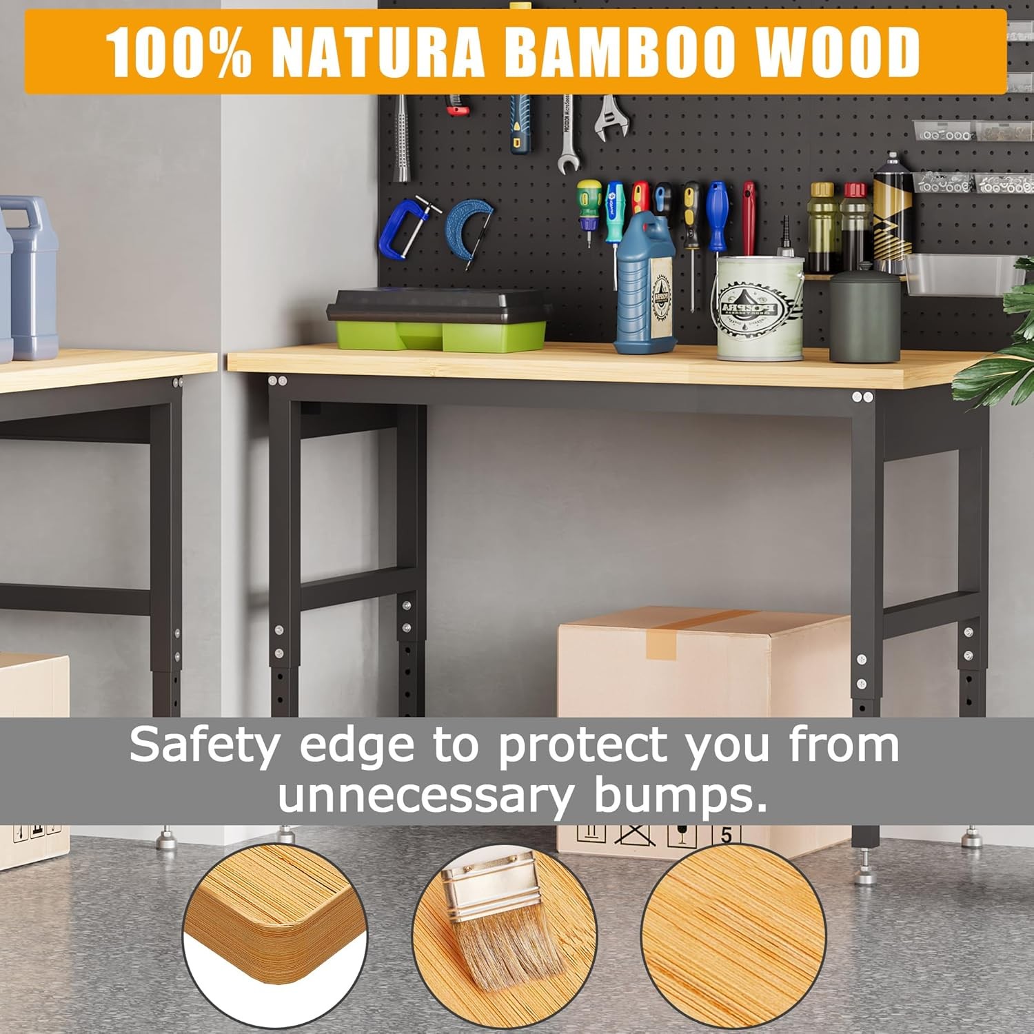 60 Inch Mobile Workbench with Power Outlets, Storage Shelves & Pegboard