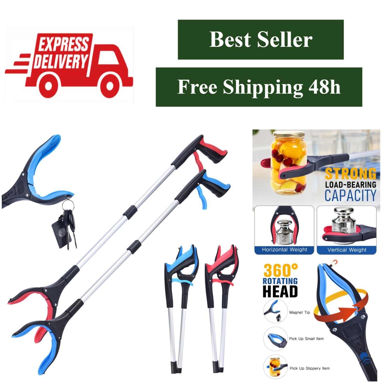 Matthew 32" Foldable Grabber Reacher Tool for Seniors - Lightweight & Durable
