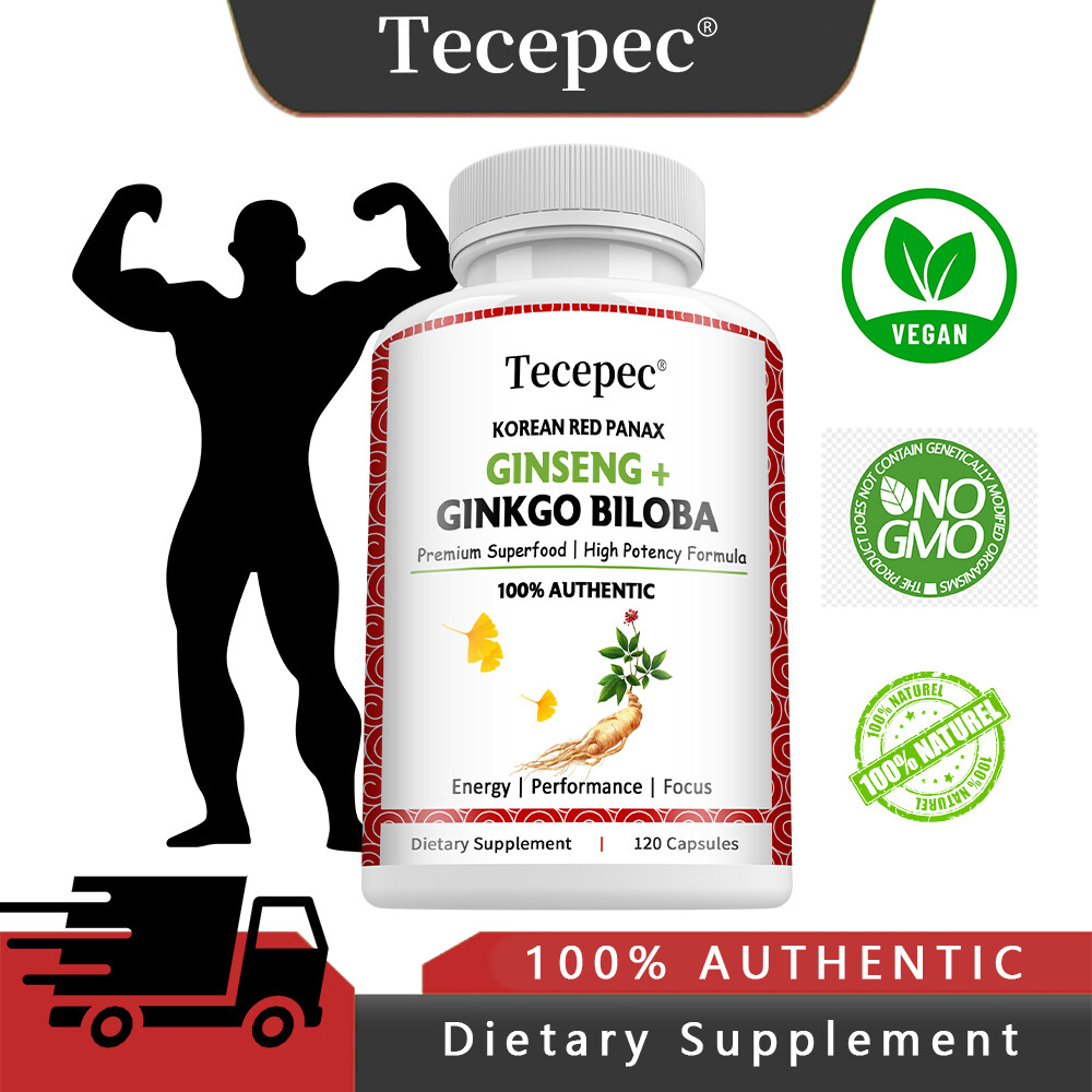 Ginsen +Ginkgo Biloba Capsules - Promotes Brain Function Health, Balance Energy