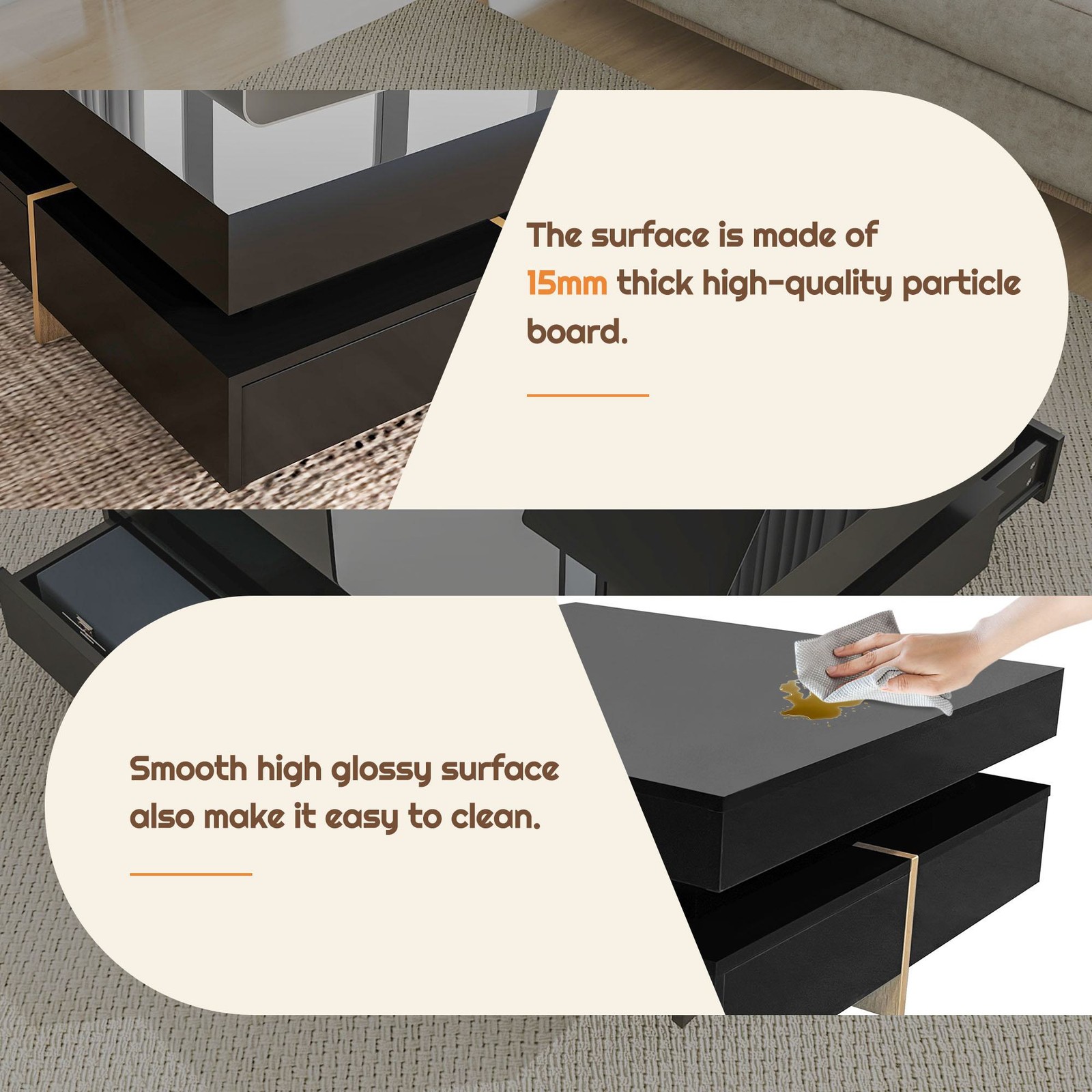 Vinsetto Coffee Table with 4 Drawers, Black