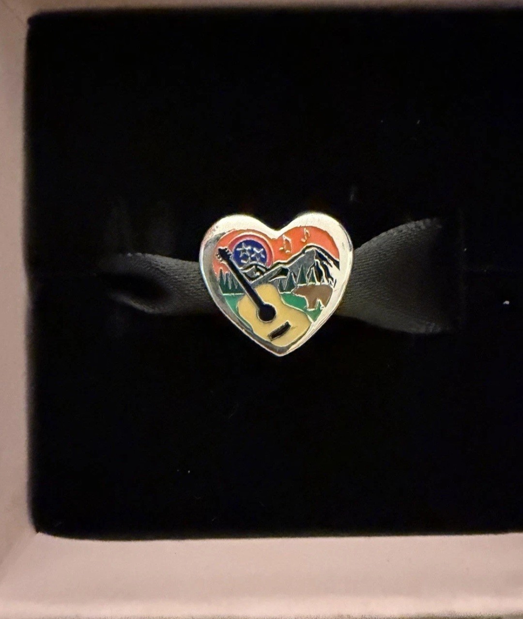 New Pandora Tennessee Heart Charm Exclusive-Guitar Mountains Sunset  RARE