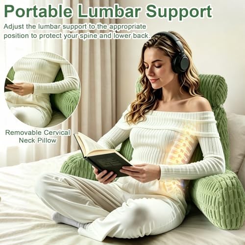 Reading Pillow for Bed, Back Rest Bed Pillow for Sitting Standard(18inch) Green