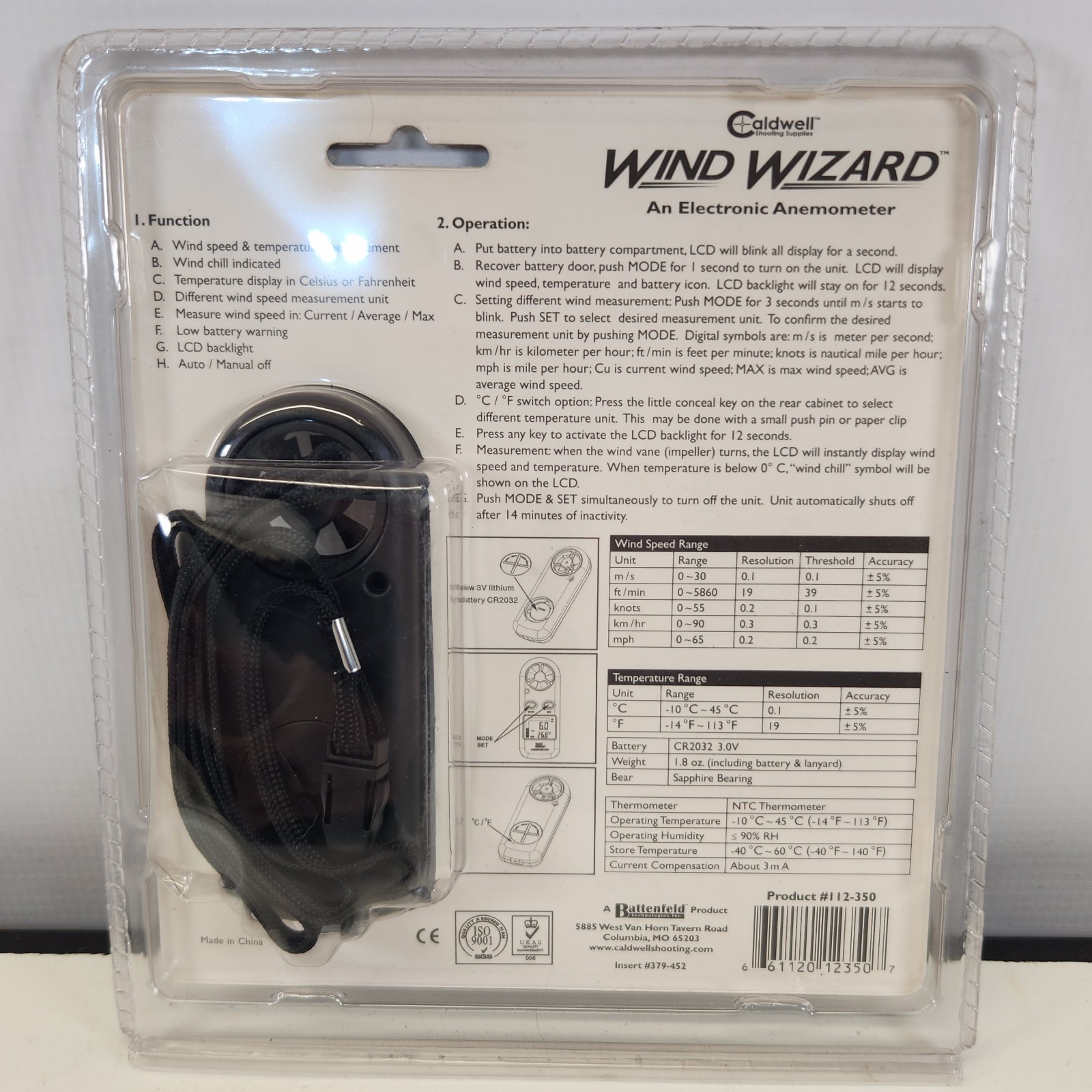 Caldwell Wind Wizard Electronic Anemometer Wind Speed Meter New Sealed