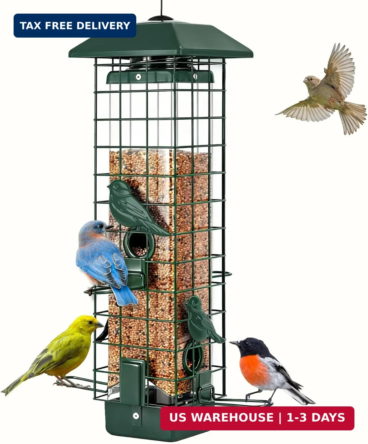 Squirrel Proof Bird Feeder, Metal Mesh Feeders for Outdoors Hanging, Gra