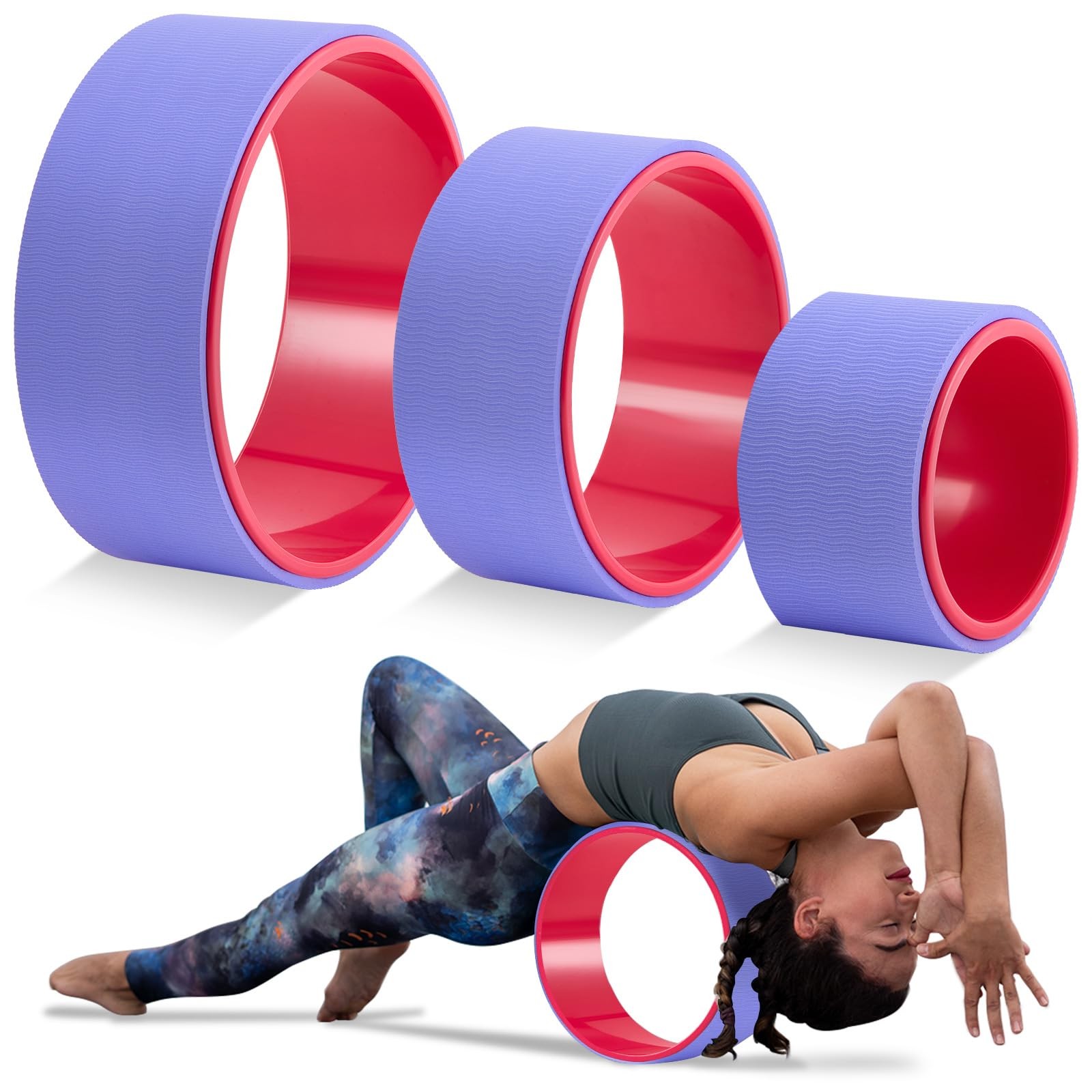 Simgoing 3 Pack ABS Yoga Wheel Set 660 Lbs Foam Roller for purple and Pink