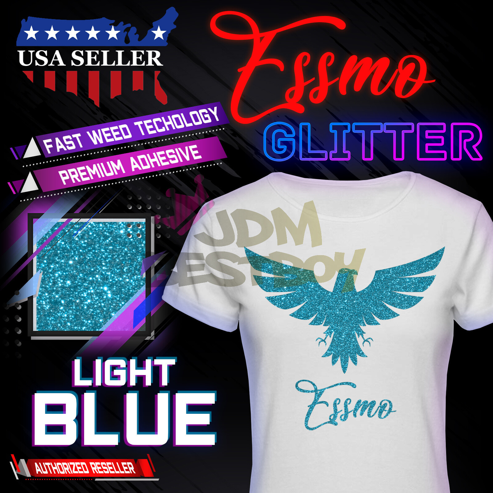 Light Blue Glitter Heat Transfer Vinyl HTV T-Shirt 20" Wide Iron Heat Press DG17