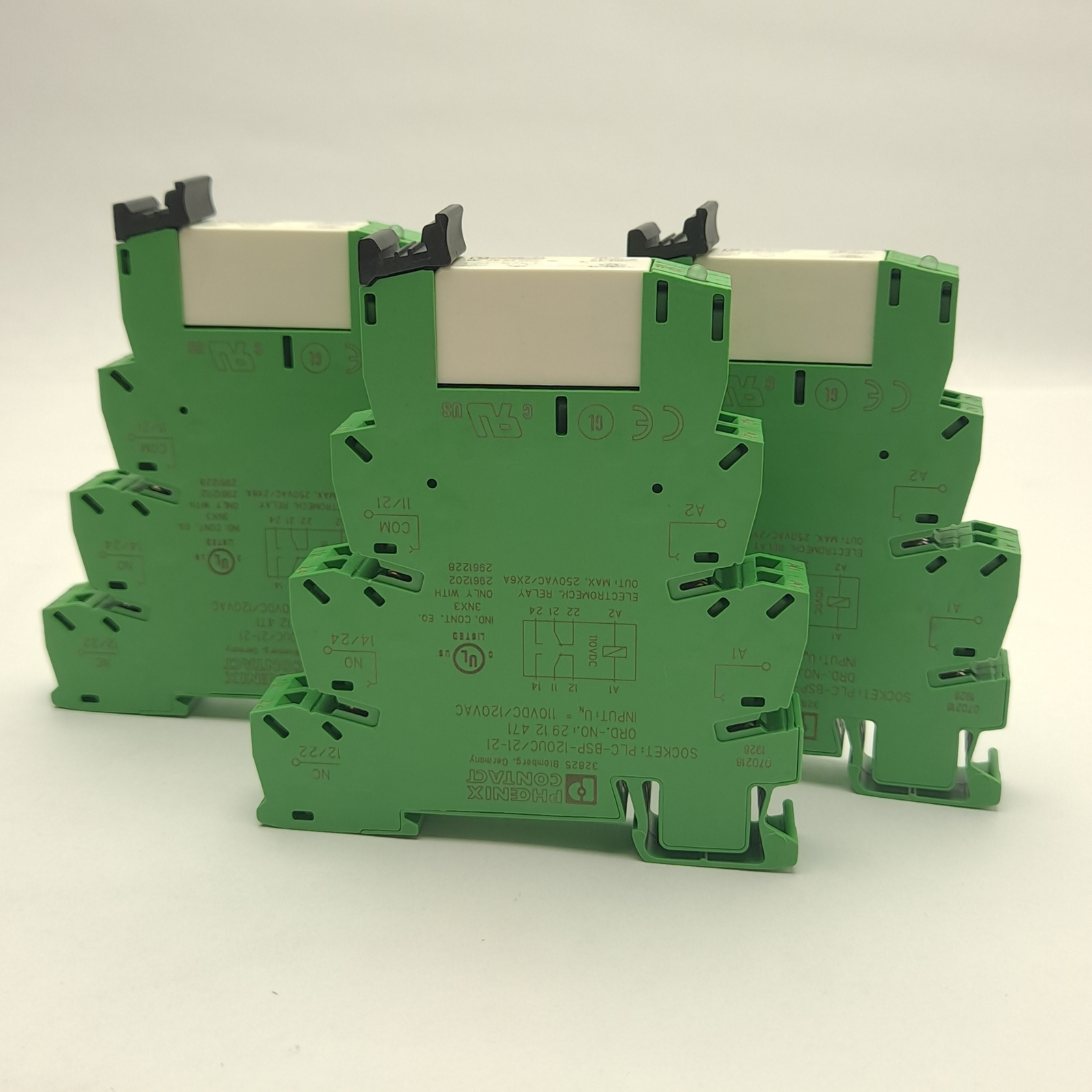 Lot of 3 Phoenix Contact PLC-BSC-120UC/21-21 Relay Bases w/DPDT Relay 2961202