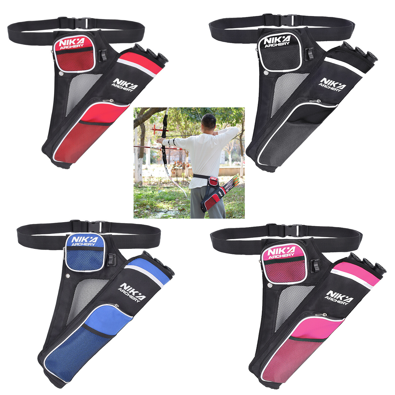 Archery Arrow Quiver Holder 3 Tubes Waist Hip Bag Belt Back Pouch Bow Hunting