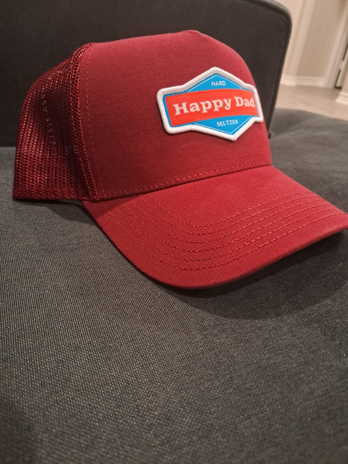 Happy Dad Hard Seltzer Trucker Hat Red Mens Snapback Mesh Back BRAND NEW