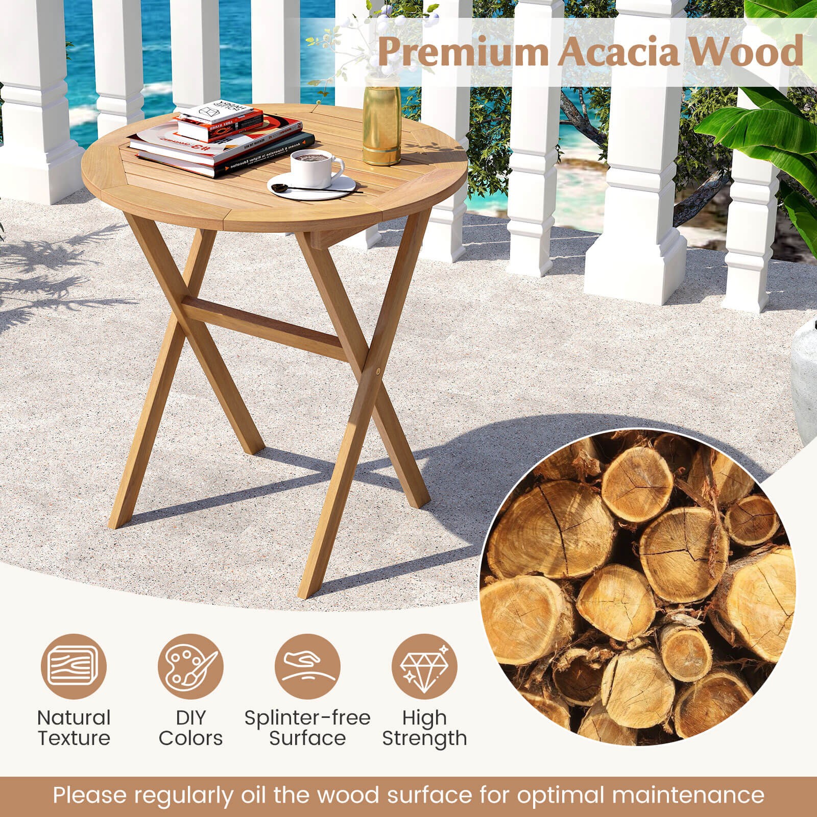 Outdoor Side Table with Slatted Tabletop & X-Shaped Structure Coffee Table
