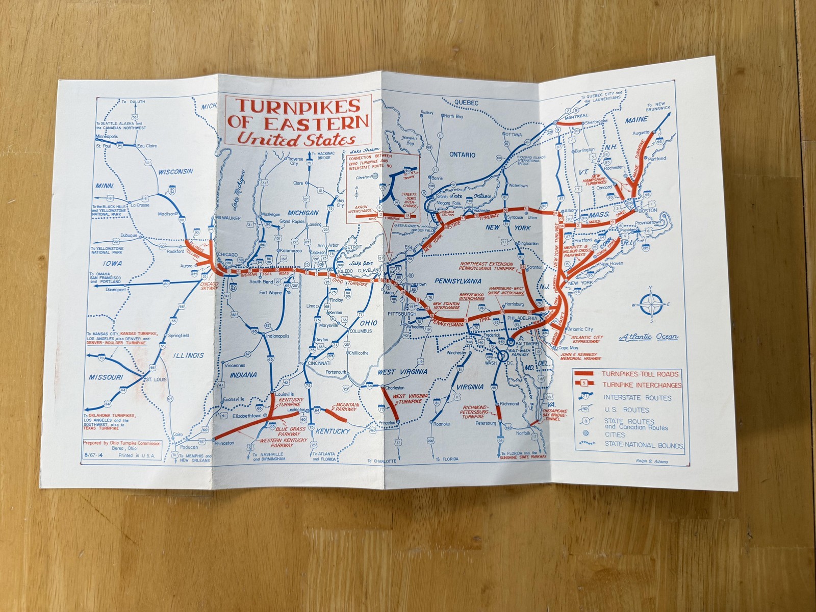 Vintage 1967 Ohio Turnpike Eastern United States Road Map Folded Brochure USA