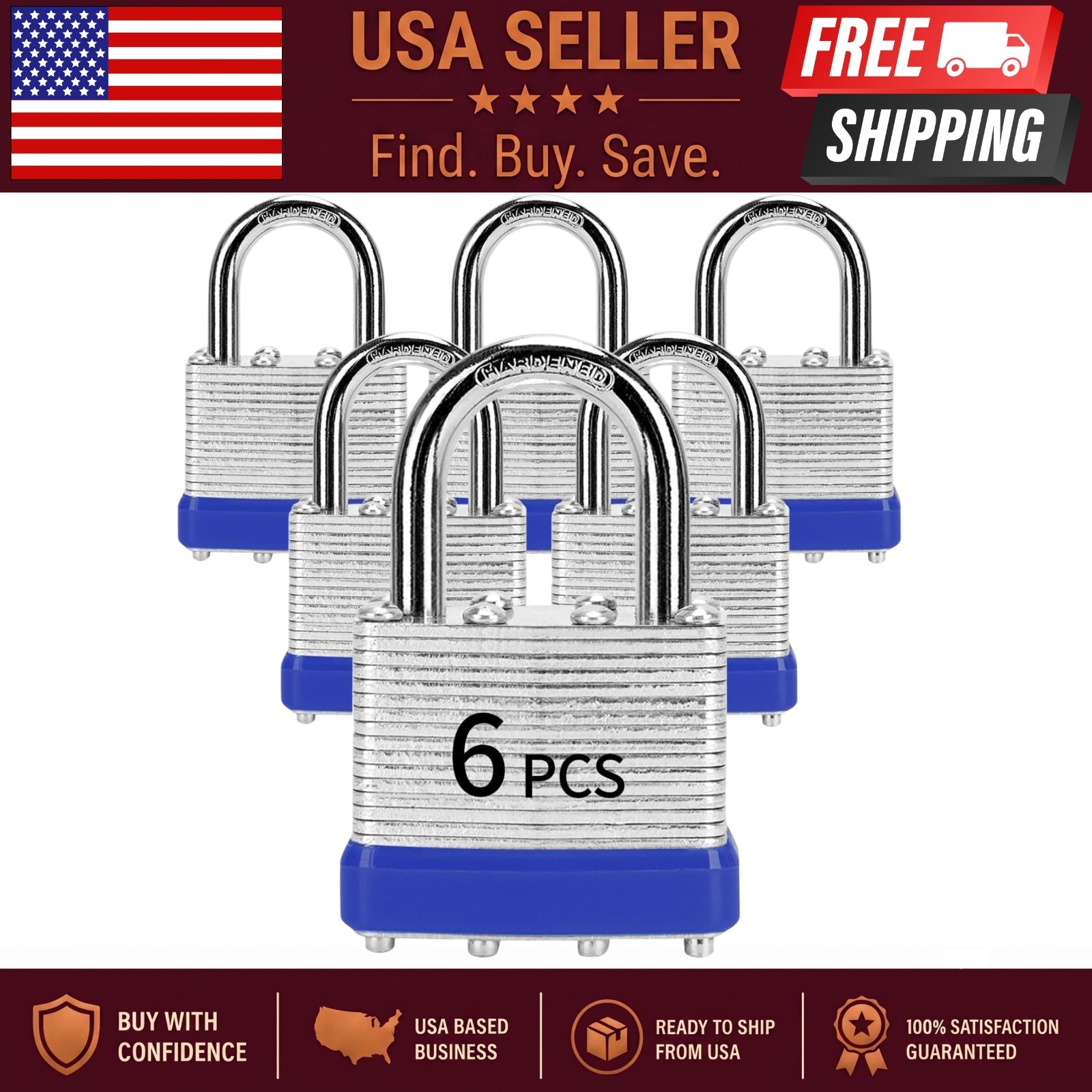 Padlocks with Same Key 6 Pcs Laminated Keyed Padlock 40mm Keyed Alike Set
