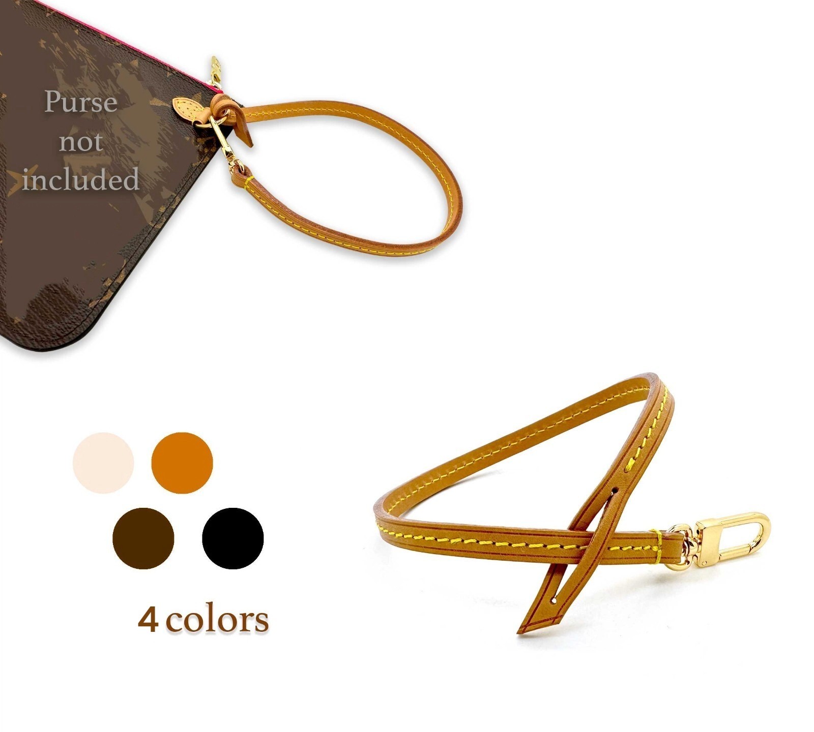 Vachetta Short Leather Wrislet handle strap wrist for Neverfull Pouch one clip