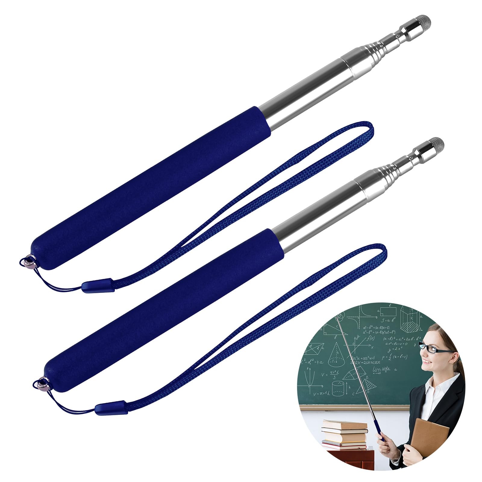 Mafegu 2pcs Retractable Teacher's Whip,Teaching Whip,Metal 7.8IN, Blue