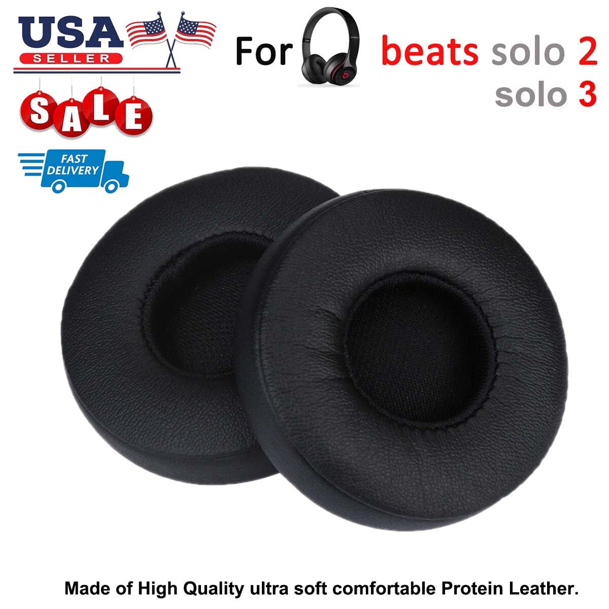 A Pair of Replacement Ear Pads Cushions Ear Cover for BLACK Dre SOLO 2 & SOLO 3