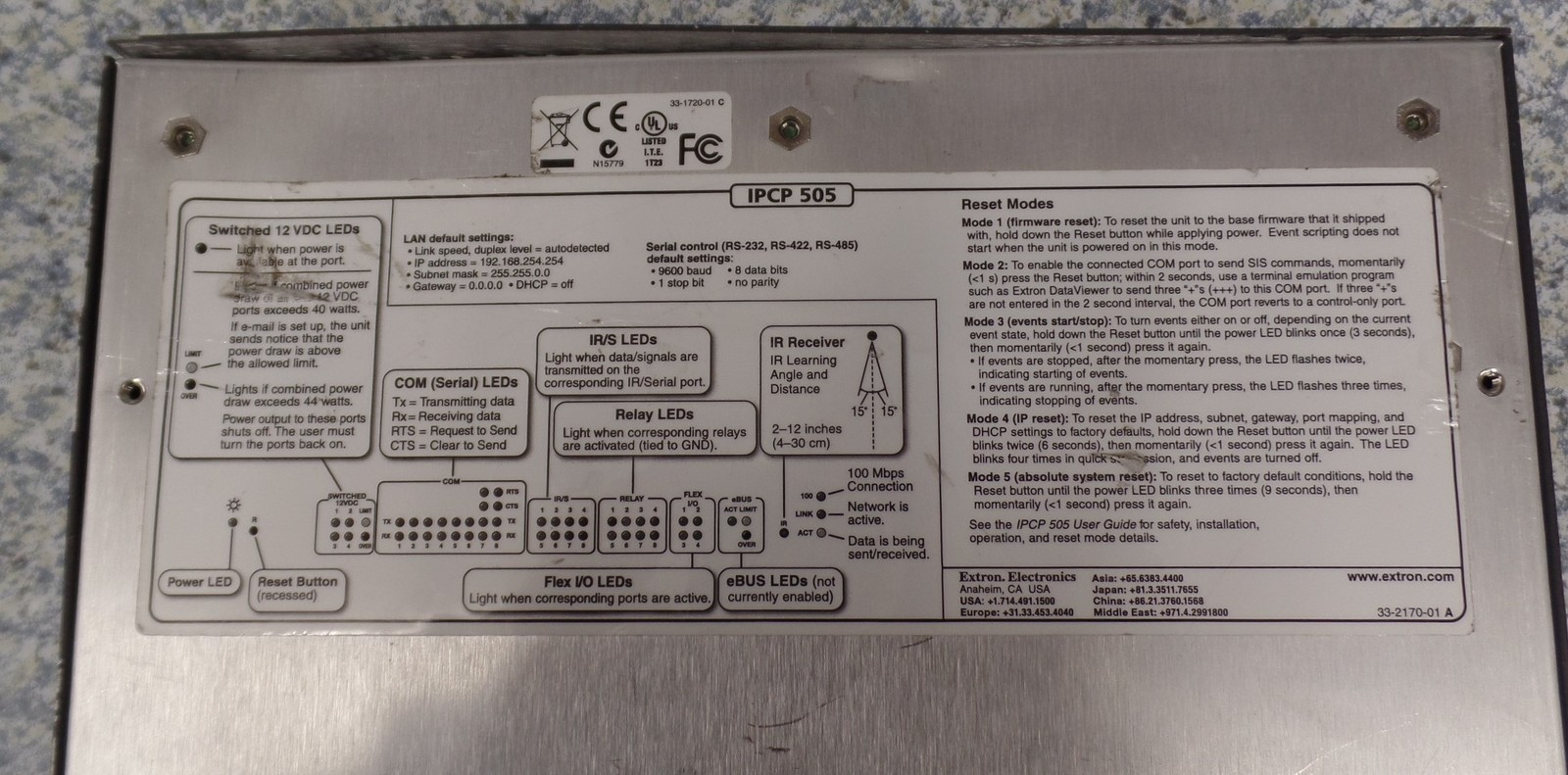 EXTRON IPLINK IPCP 505 Line Control Processor USED