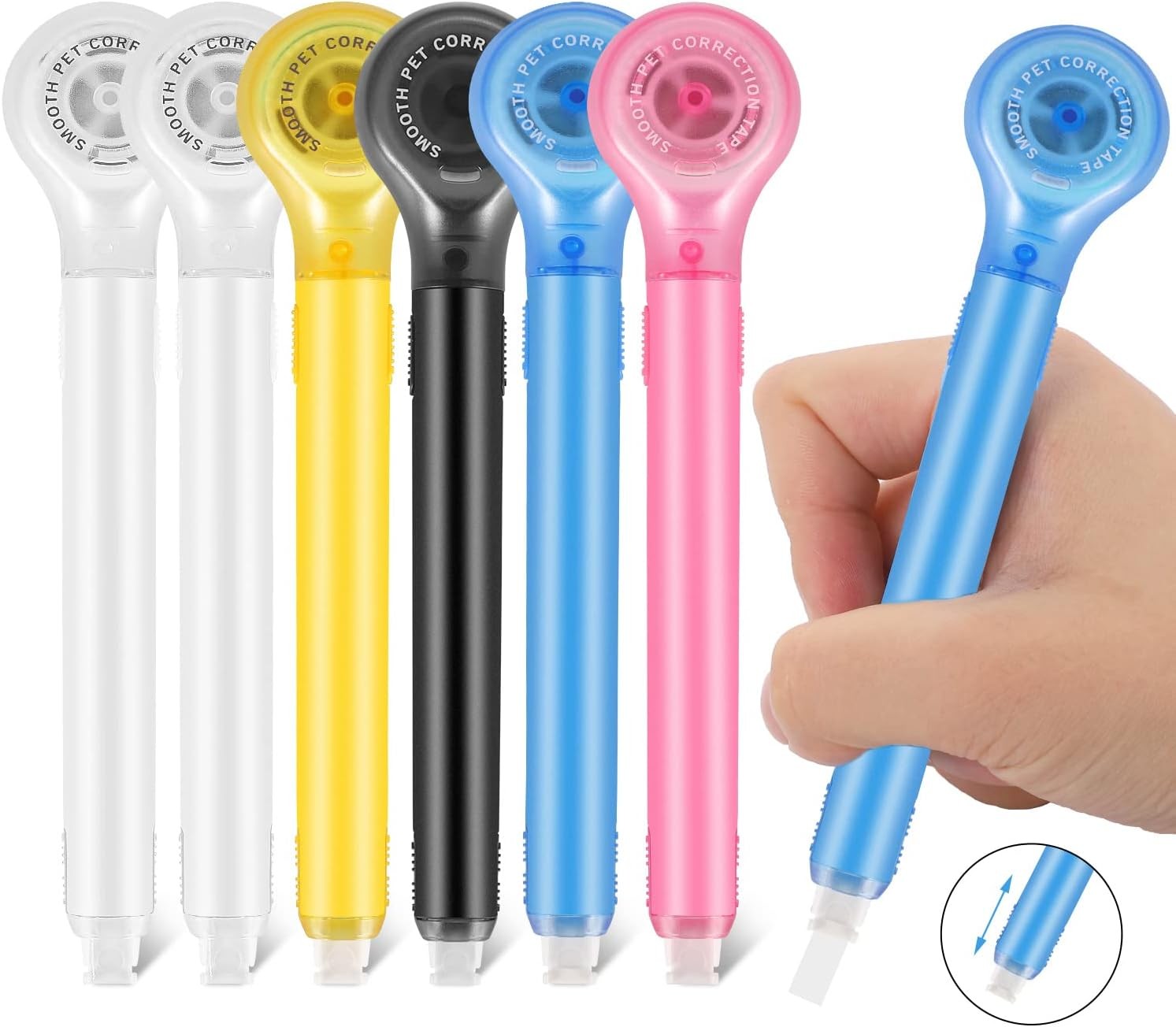 BESARME 6 Pieces Correction Tape Pen, Push Pull Protective, Easy to Use White