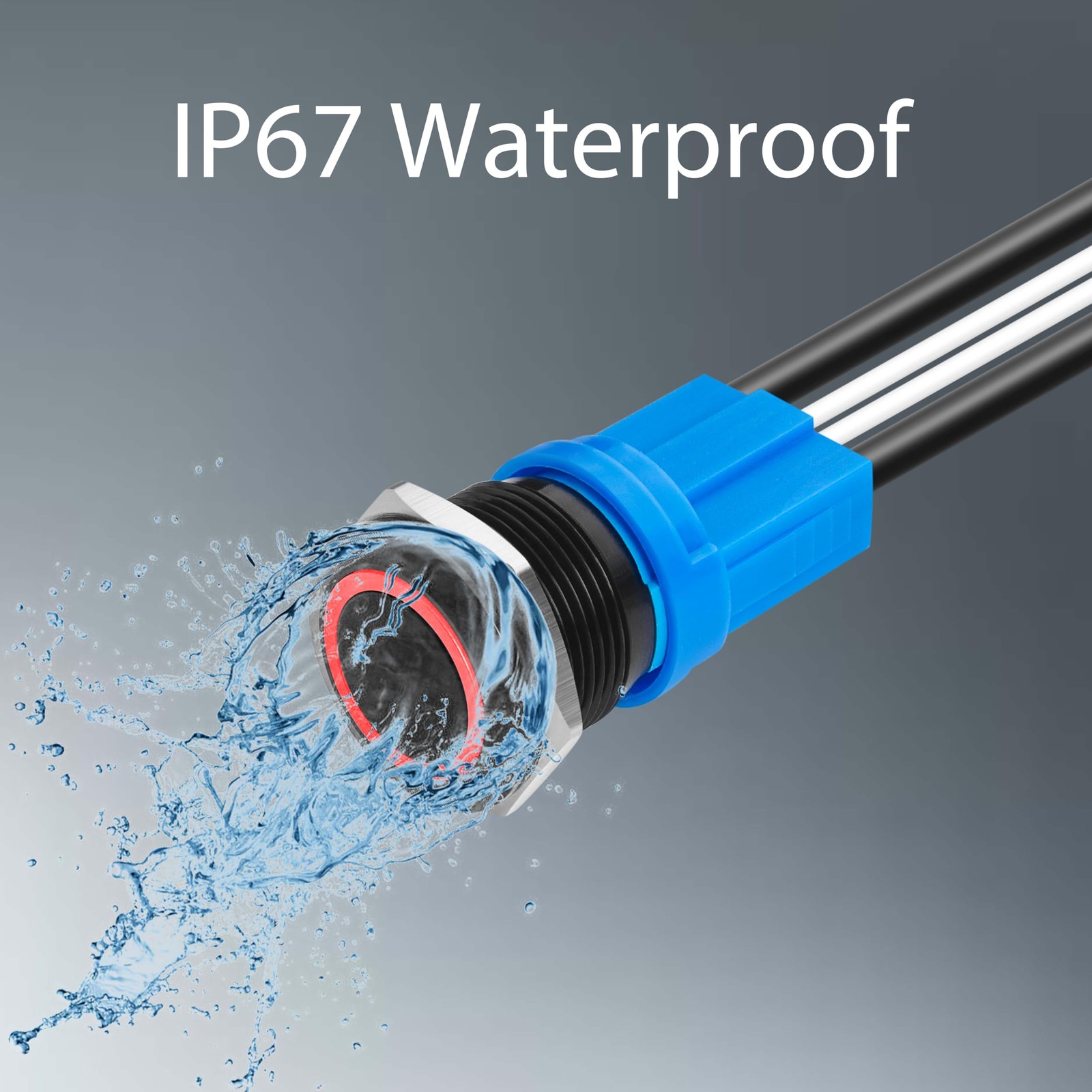 LED Latching Push Button Switch, Aluminum Alloy, IP67 Waterproof 5-24V 20A 1NO,