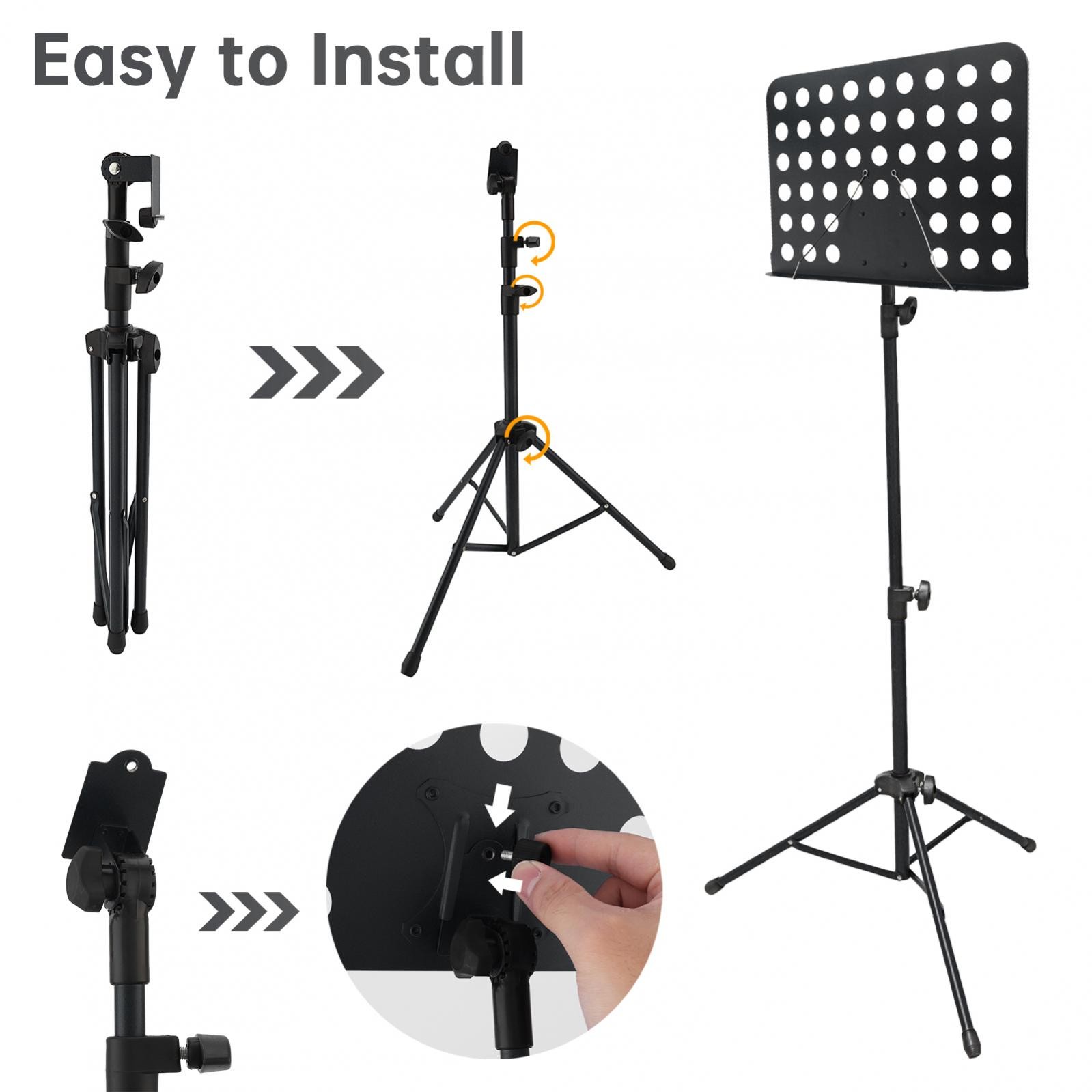 Black Foldable Height Adjustable Music Stand, 31.5-55.9 in, 360° Rotation