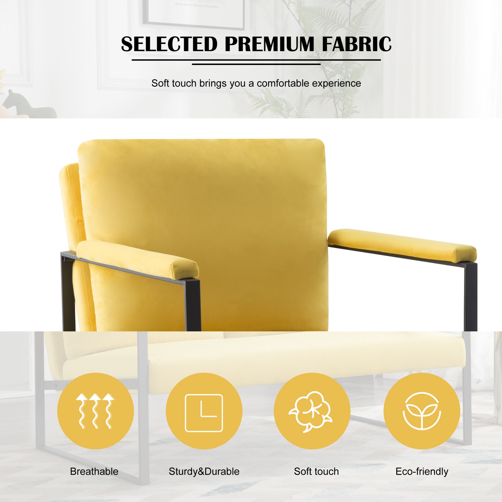 26.8" Metal Frame Accent Armchair Linen/Velvet Upholstery Removable Back Cushion