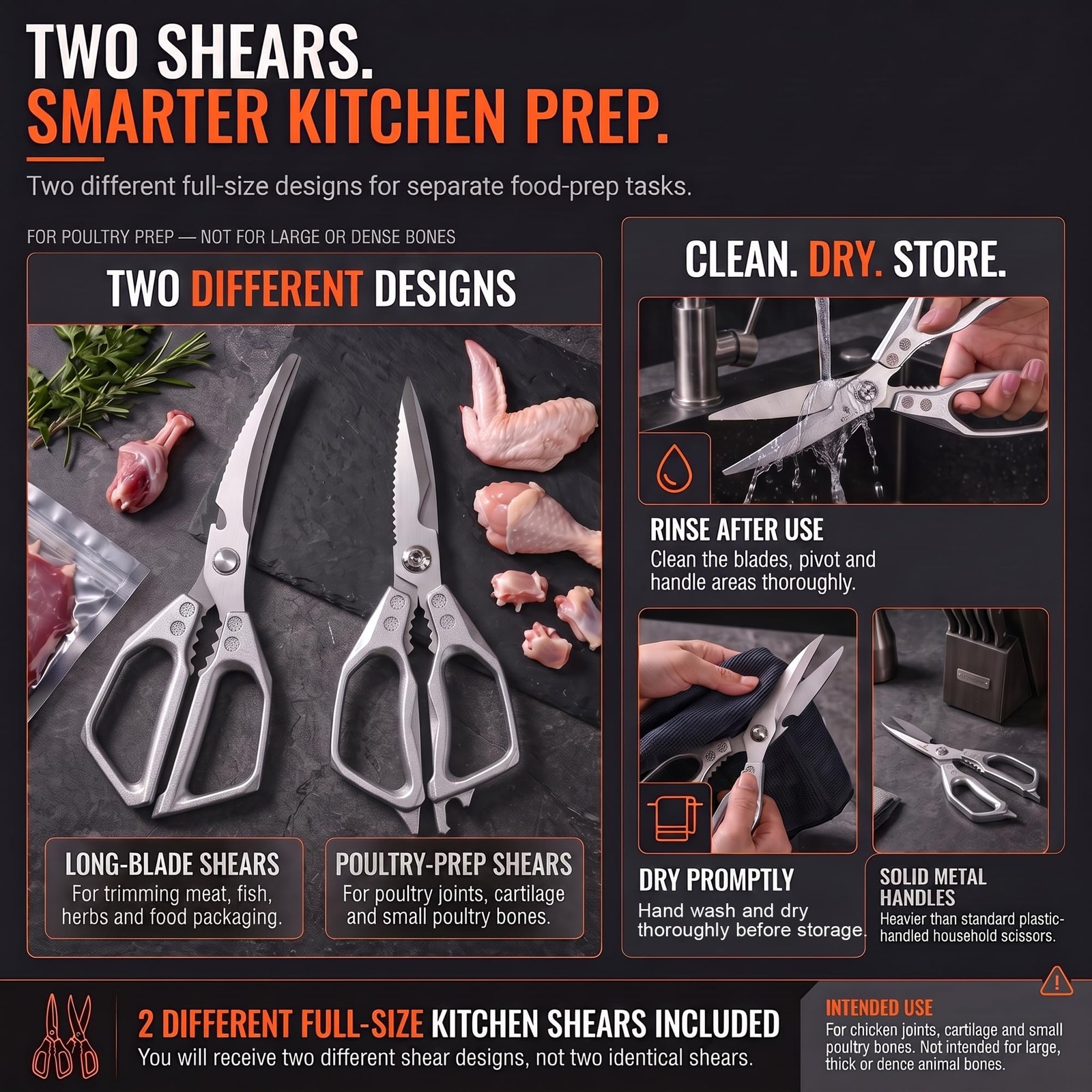 Heavy Duty Kitchen Shears for Bone Cutting, 2 Pack Ultra Sharp Poultry Scissors,